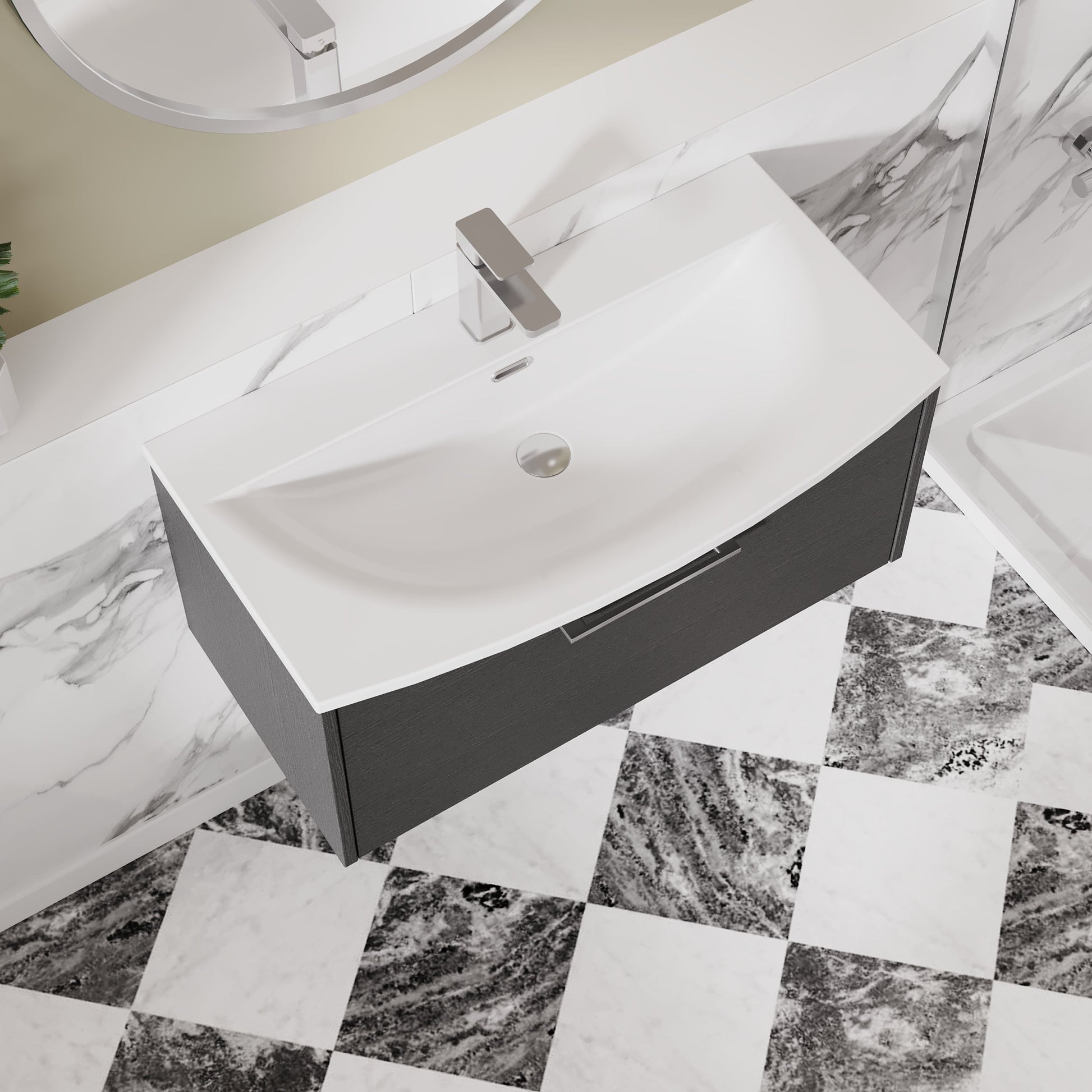 Hudson Reed Juno 800mm Graphite Grey Wall Hung Single Drawer Vanity Unit With Basin