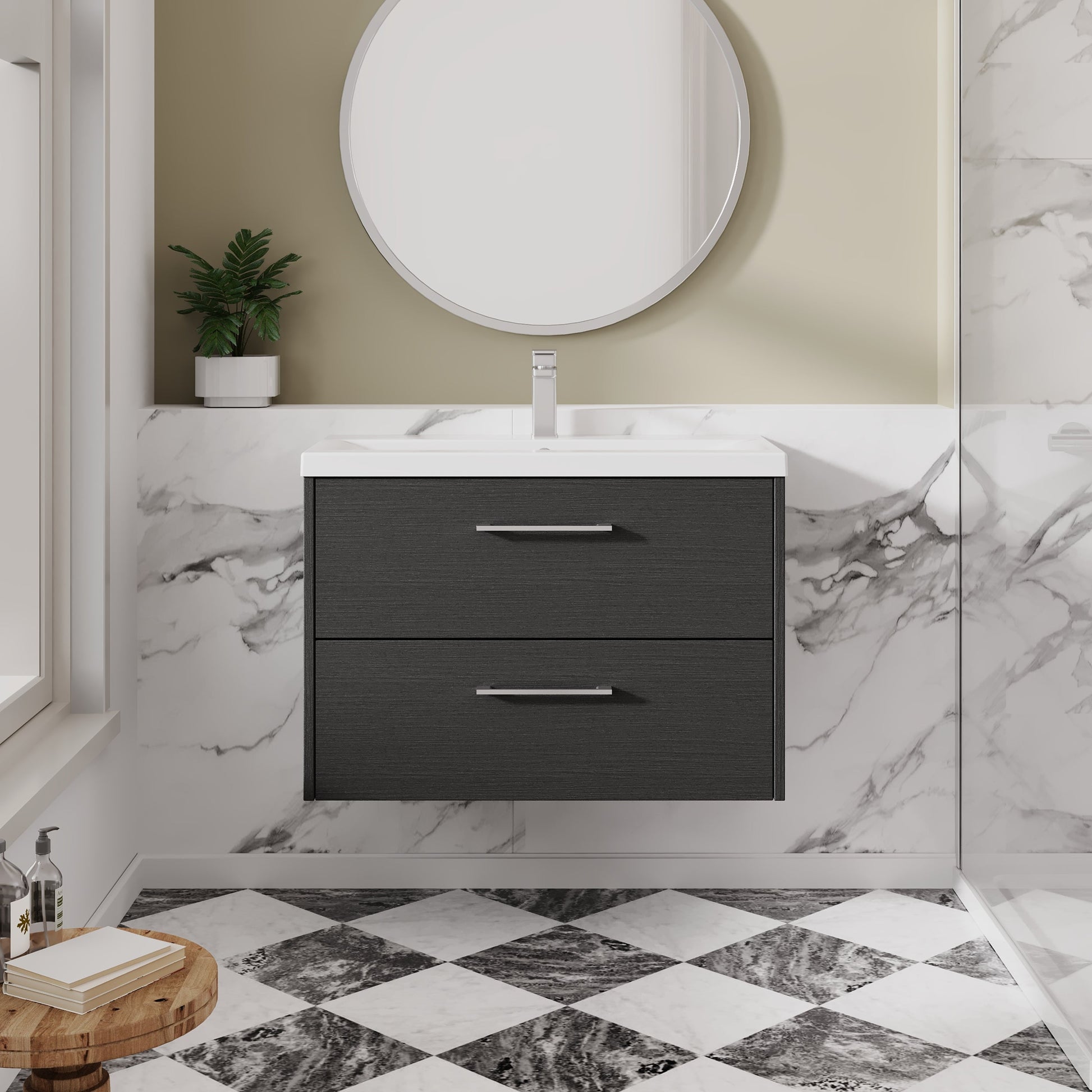 Hudson Reed Juno 800mm Graphite Grey Wall Hung 2-Drawer Vanity Unit With 1 Tap Hole Basin