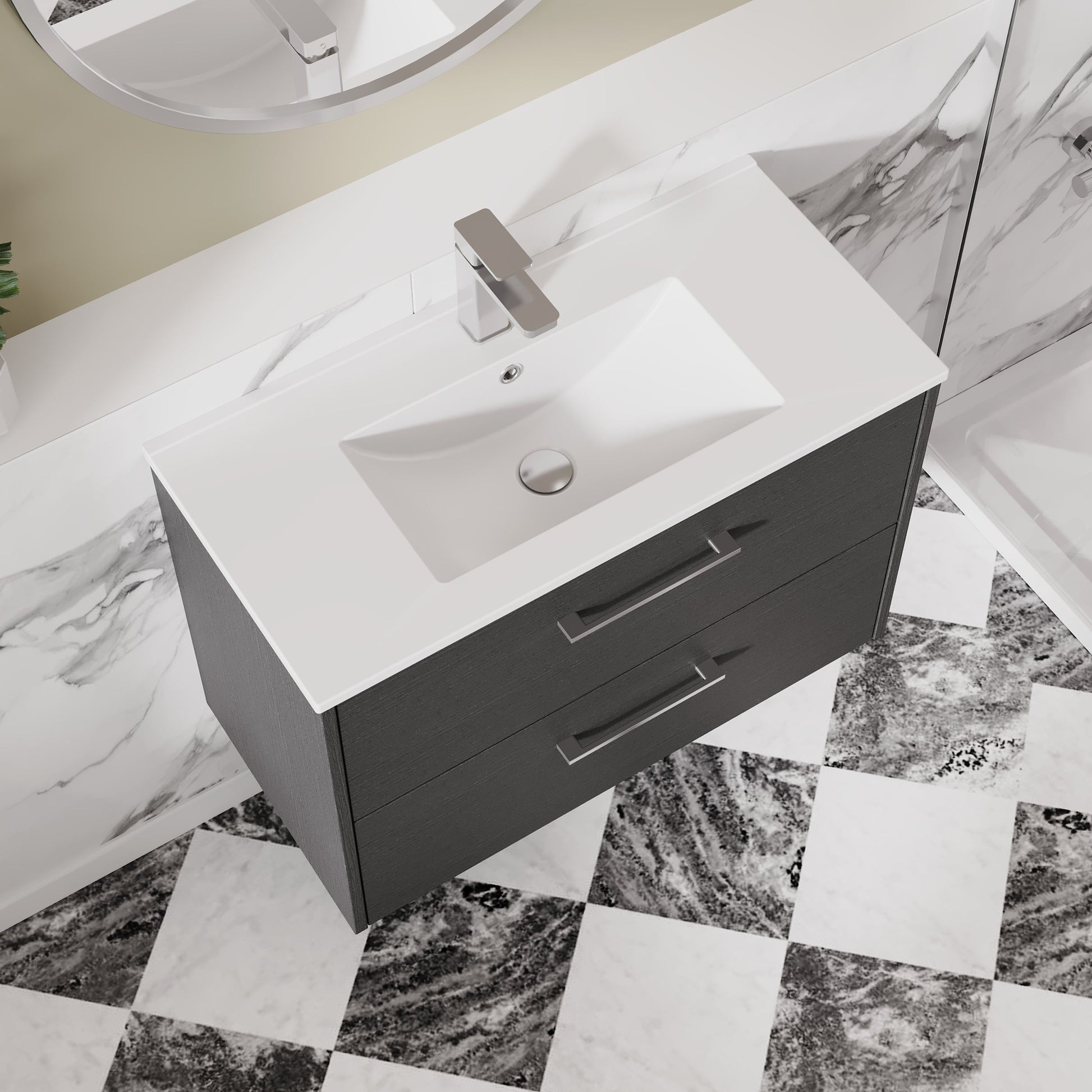 Hudson Reed Juno 800mm Graphite Grey 2-Drawer Wall Hung Vanity Unit with 1 Tap Hole Basin