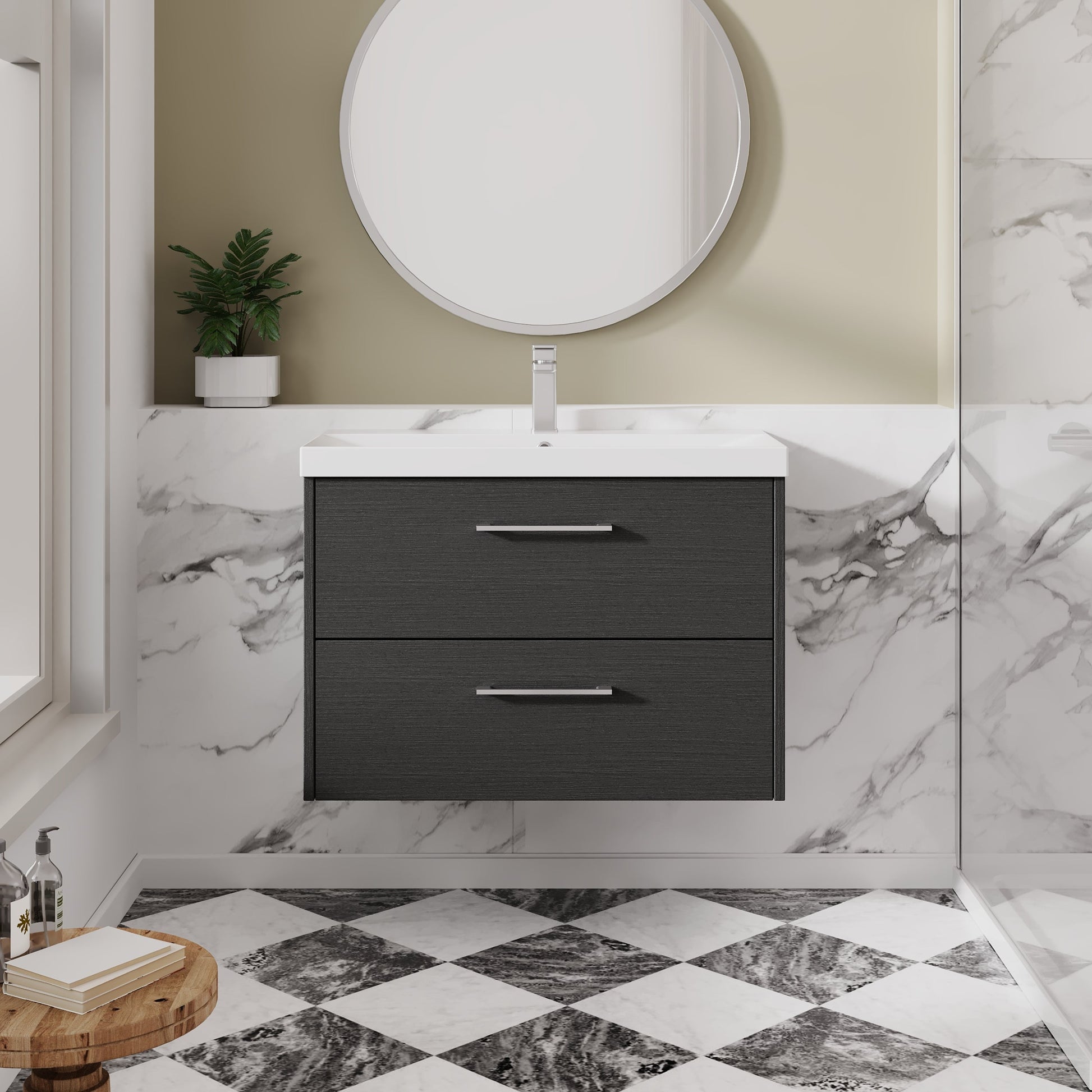Hudson Reed Juno 800mm Graphite Grey Wall Hung 2-Drawer Vanity Unit & Thin-Edge 1 Tap Hole Basin