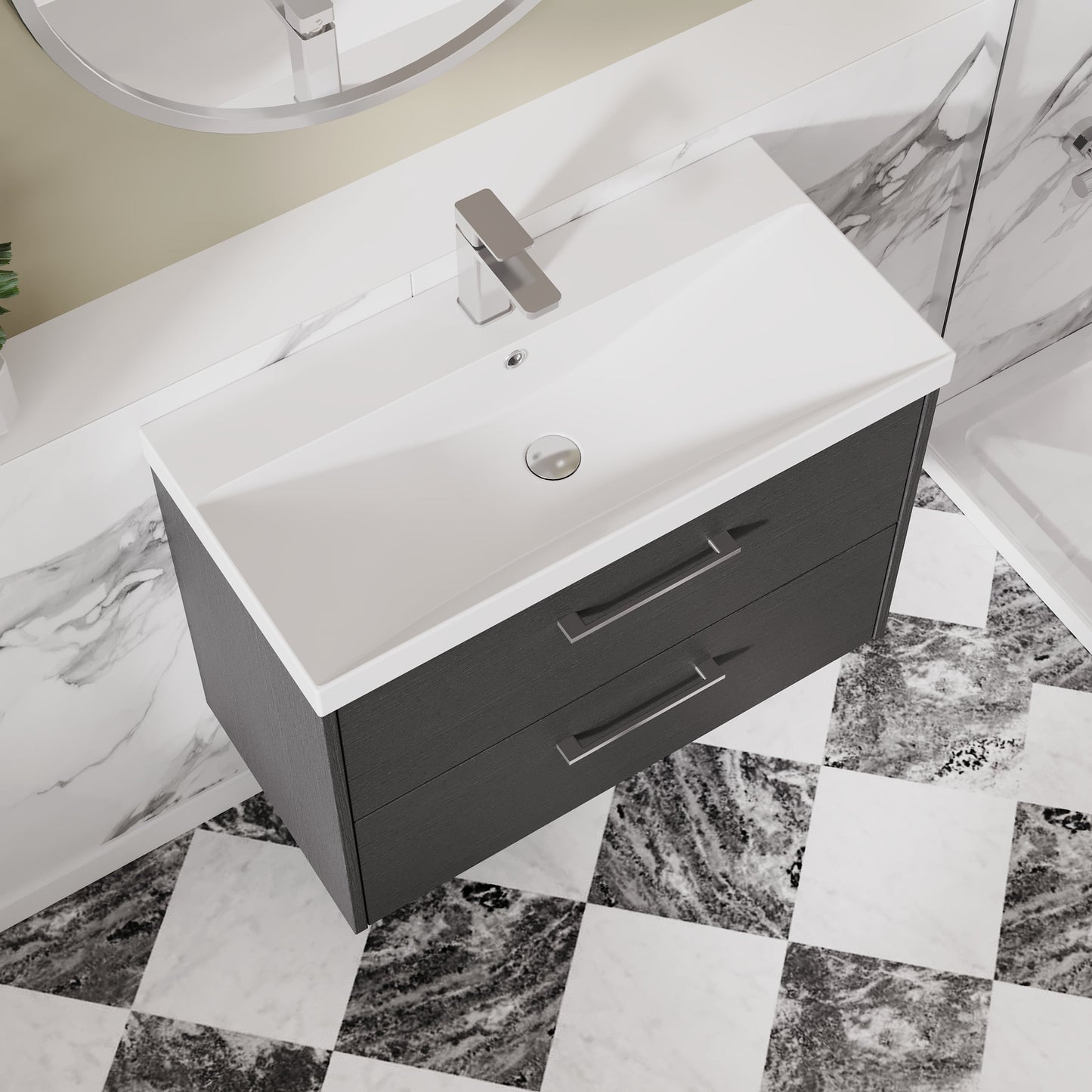 Hudson Reed Juno 800mm Graphite Grey Wall Hung 2-Drawer Vanity Unit & Thin-Edge 1 Tap Hole Basin