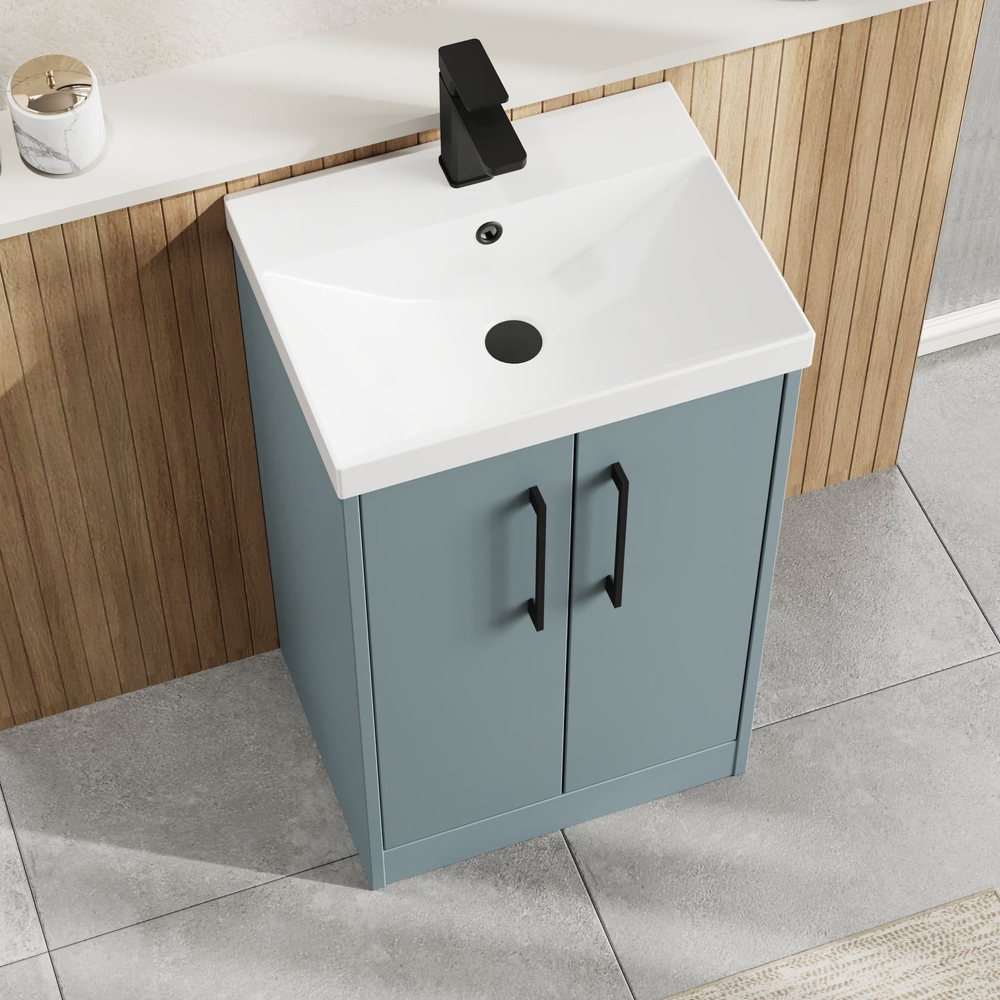 Hudson Reed Juno 500mm Coastal Grey Floor Standing 2-Door Vanity Unit With 1 Tap Hole Basin
