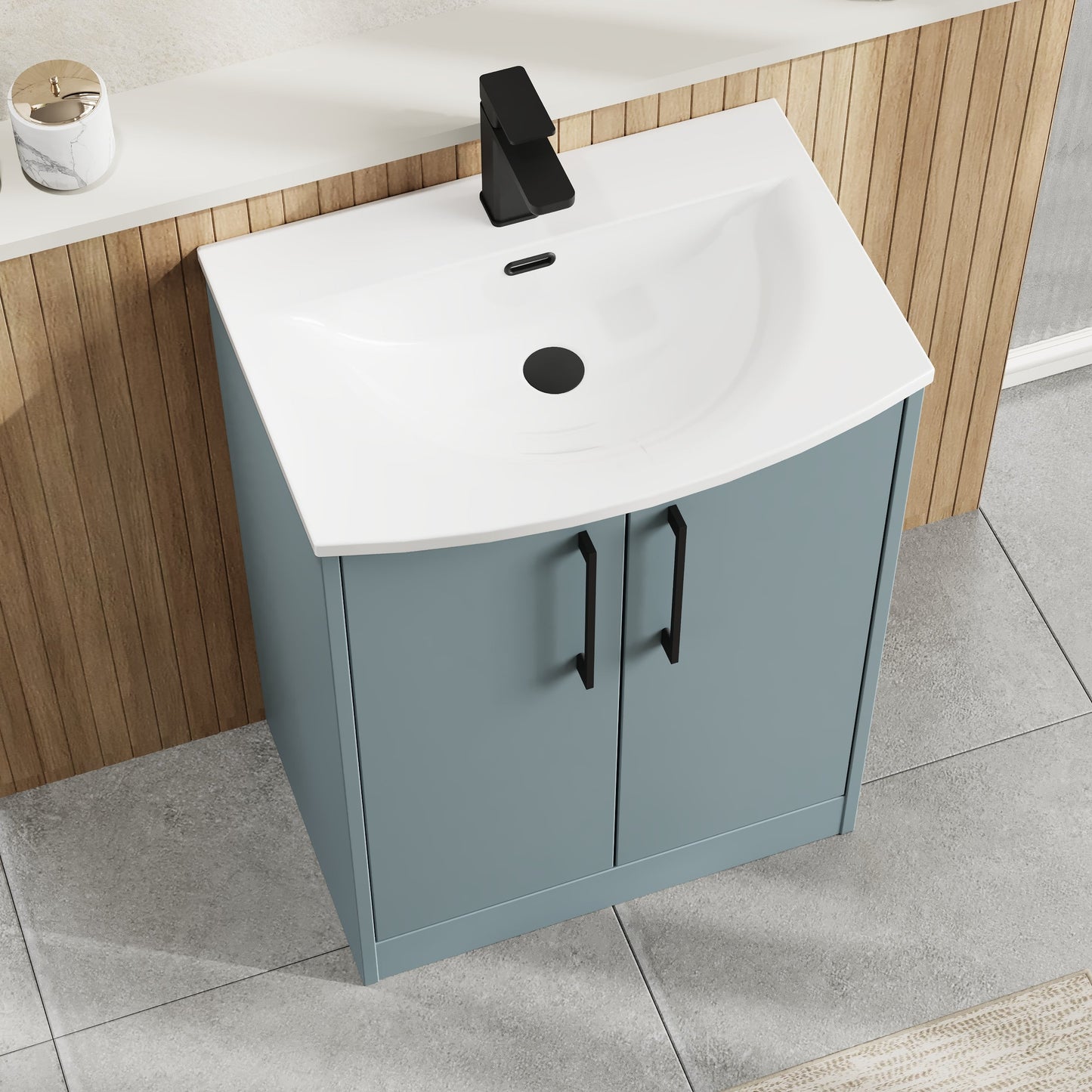 Hudson Reed Juno 600mm Coastal Grey Floor Standing 2-Door Vanity Unit with Basin