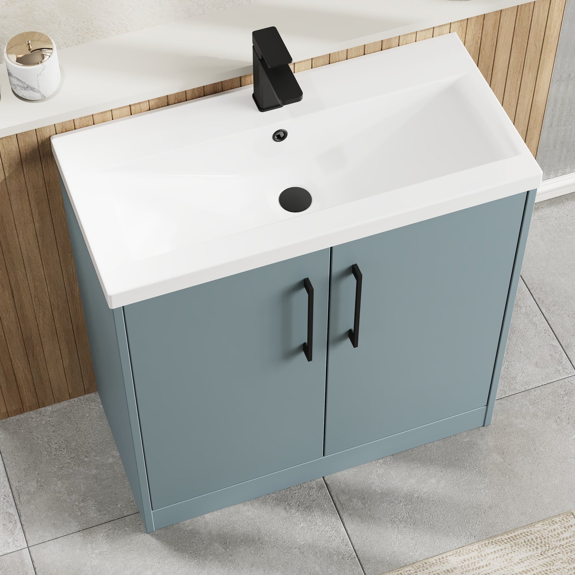 Hudson Reed Juno 800mm Coastal Grey Floor Standing 2-Door Vanity Unit & 1 Tap Hole Basin