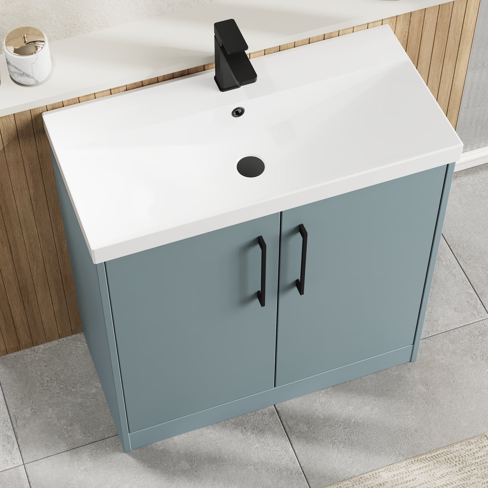 Hudson Reed Juno 800mm Coastal Grey Floor Standing 2-Door Vanity Unit with 1 Tap Hole Basin