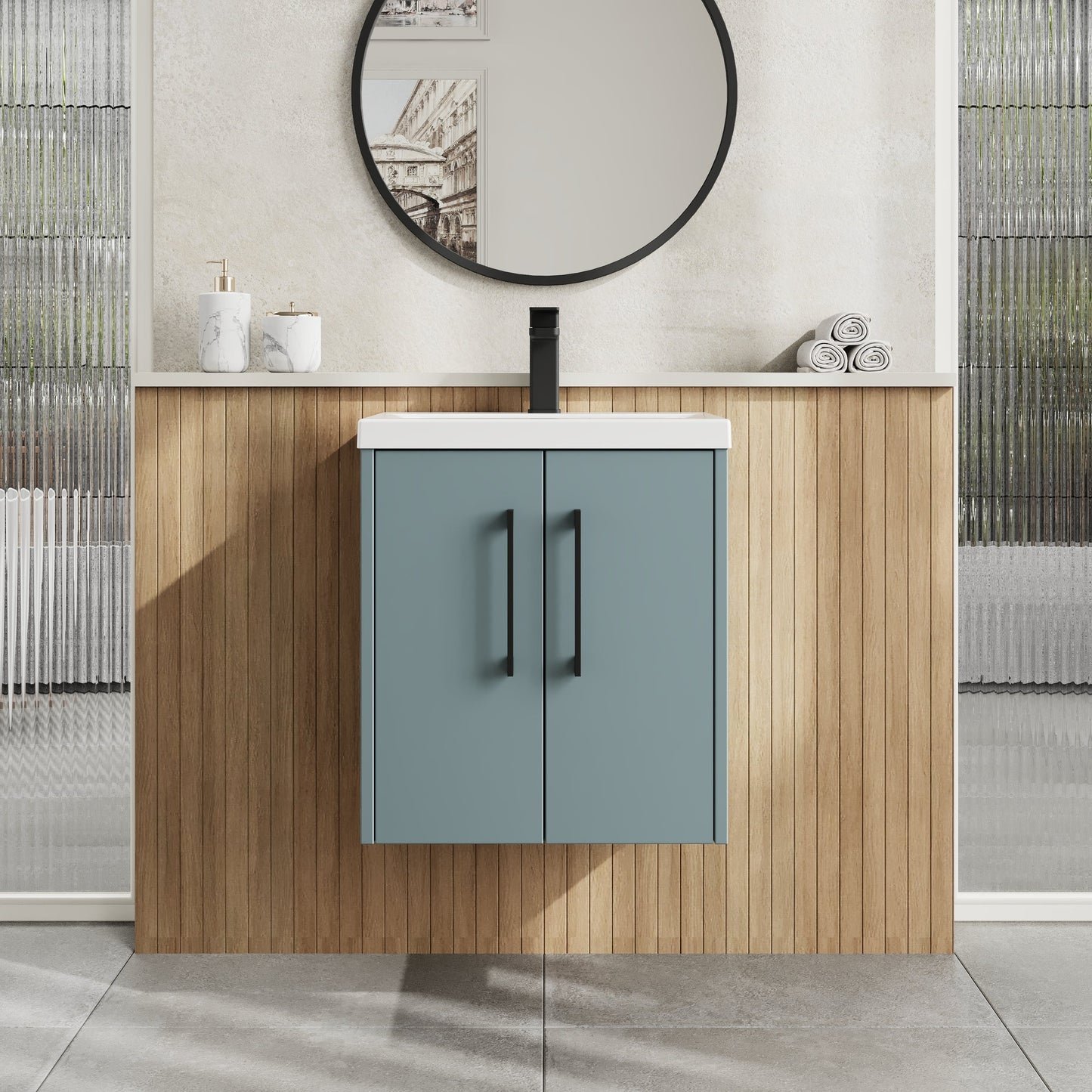 Hudson Reed Juno 500mm Coastal Grey Wall Hung 2-Door Vanity Unit With 1 Tap Hole Basin