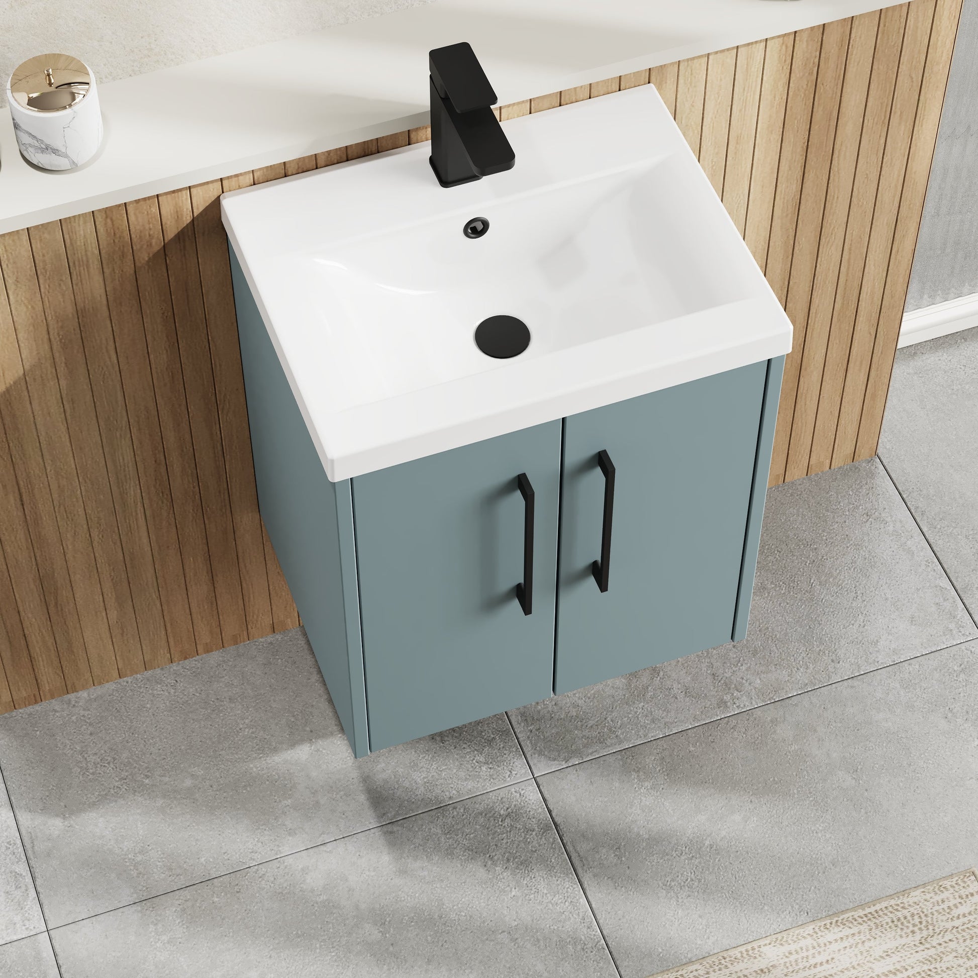 Hudson Reed Juno 500mm Coastal Grey Wall Hung 2-Door Vanity Unit With 1 Tap Hole Basin
