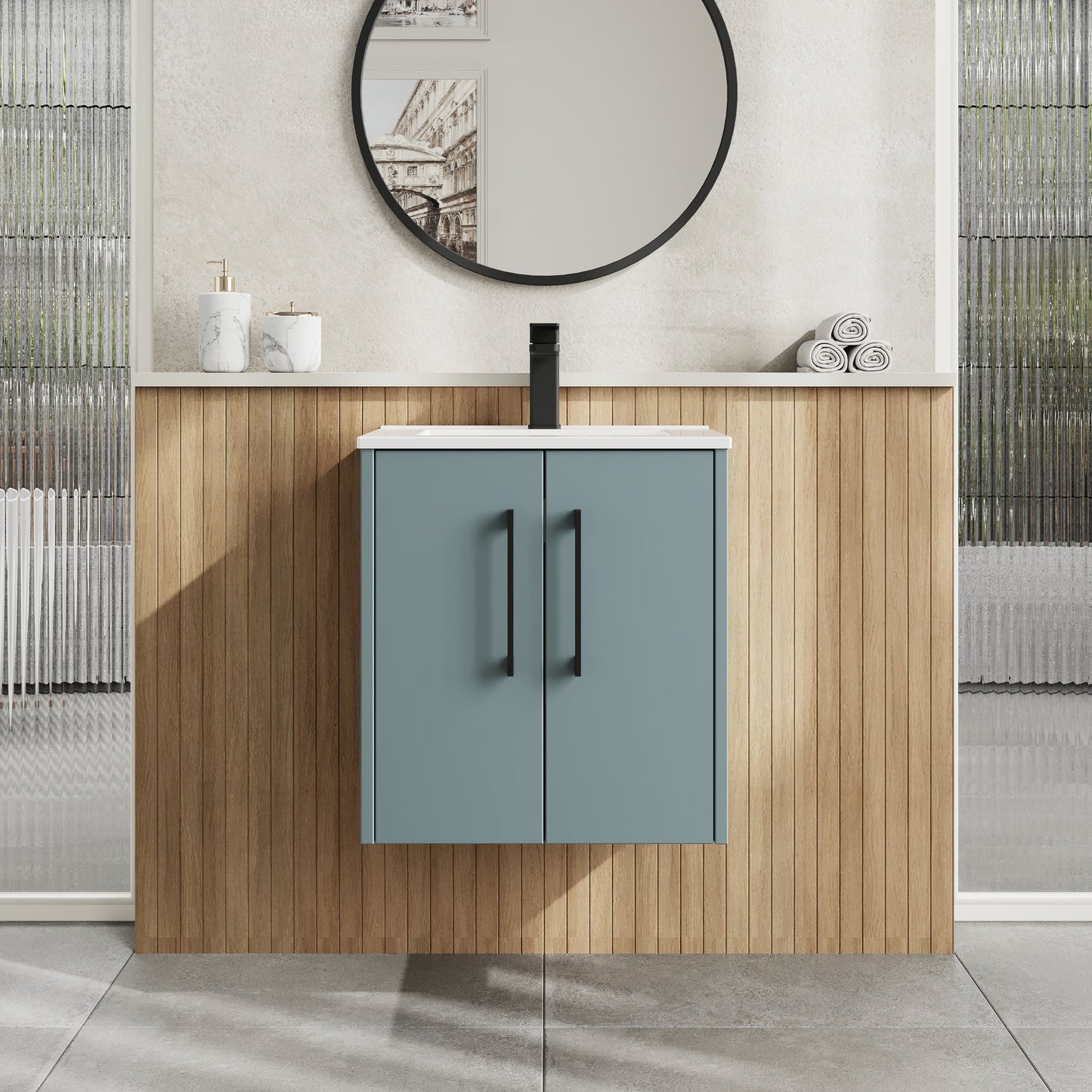 Hudson Reed Juno 500mm Coastal Grey Wall Hung 2-Door Vanity Unit with 1 Tap Hole Basin