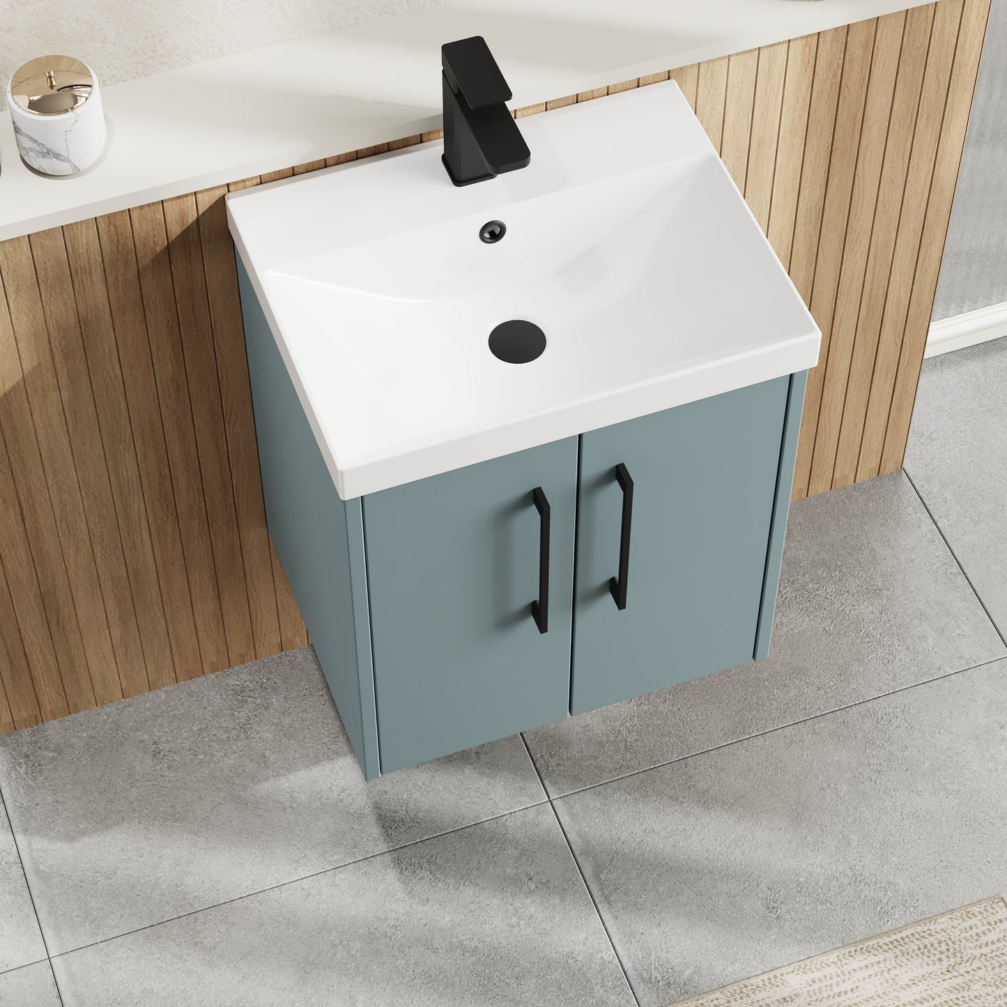 Hudson Reed Juno 500mm Coastal Grey Wall Hung 2-Door Vanity with Thin-Edge 1 Tap Hole Basin