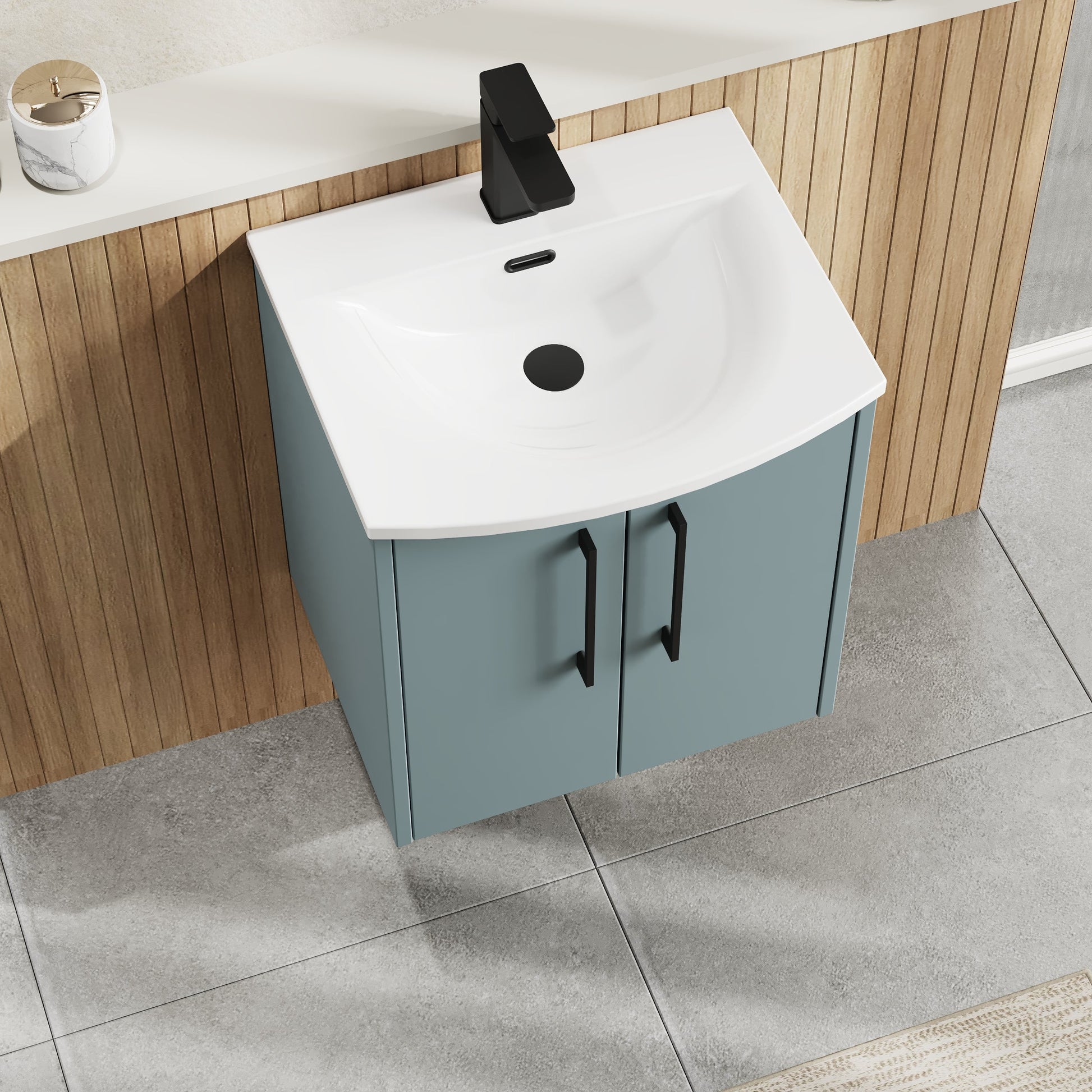 Hudson Reed Juno 500mm Coastal Grey Wall Hung 2-Door Vanity Unit with 1 Tap Hole Basin