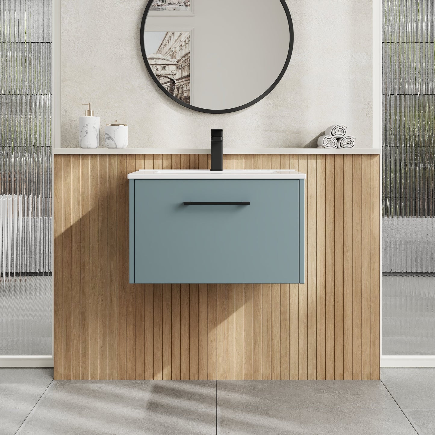 Hudson Reed Juno 600mm Coastal Grey Wall Hung Single Drawer Vanity Unit With Basin