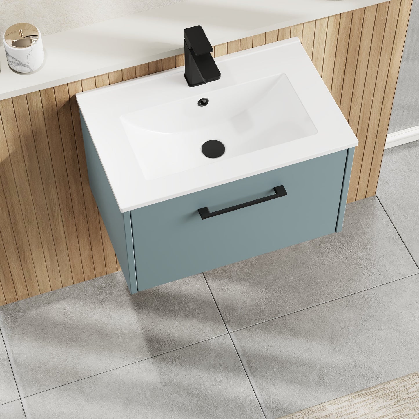 Hudson Reed Juno 600mm Coastal Grey Wall Hung Single Drawer Vanity Unit With Basin