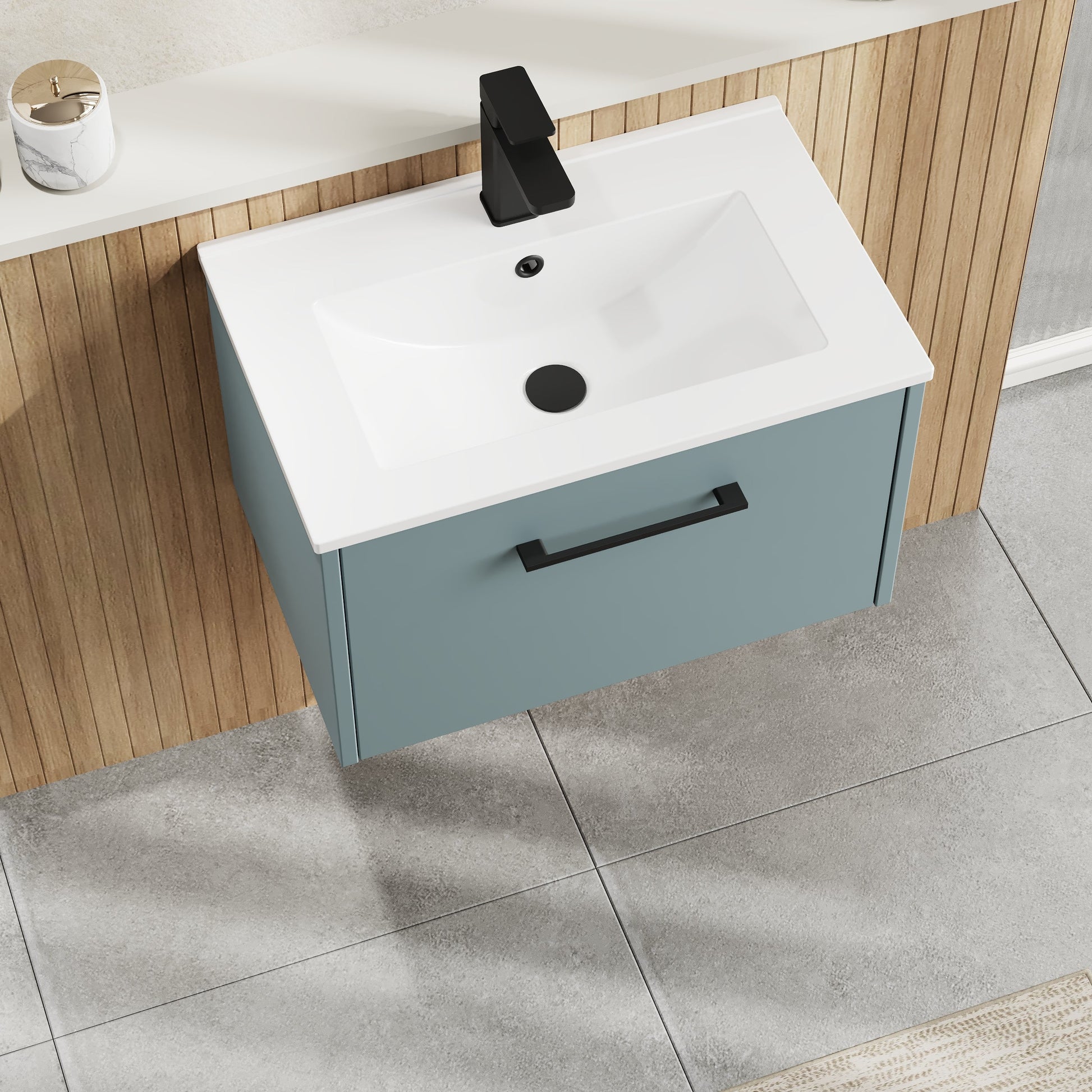 Hudson Reed Juno 600mm Coastal Grey Wall Hung Single Drawer Vanity Unit With Basin