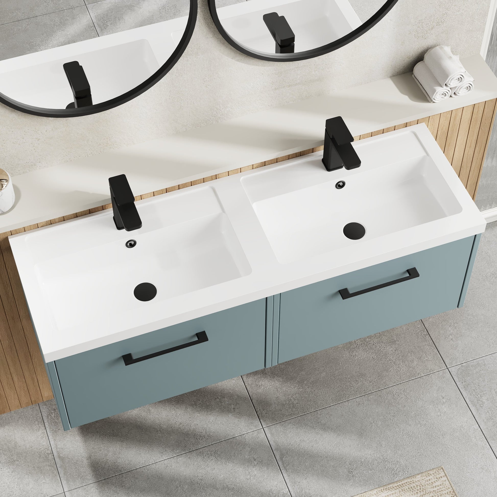 Hudson Reed Juno 1205mm Coastal Grey Wall Hung 2-Drawer Vanity & Double Basin