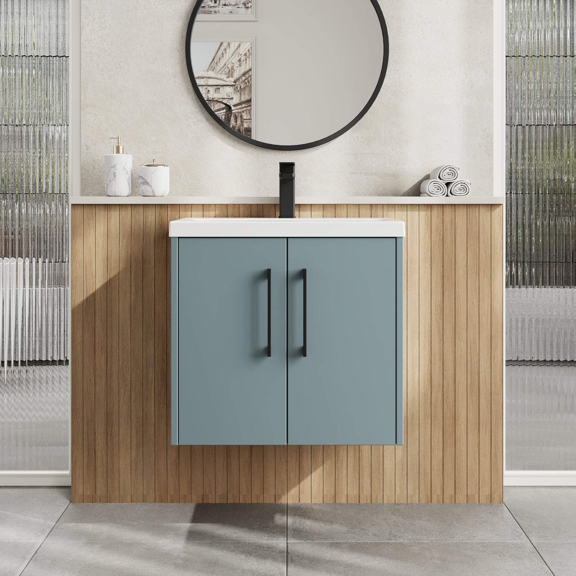 Hudson Reed Juno 600mm Coastal Grey Wall Hung 2-Door Vanity Unit with 1 Tap Hole Basin