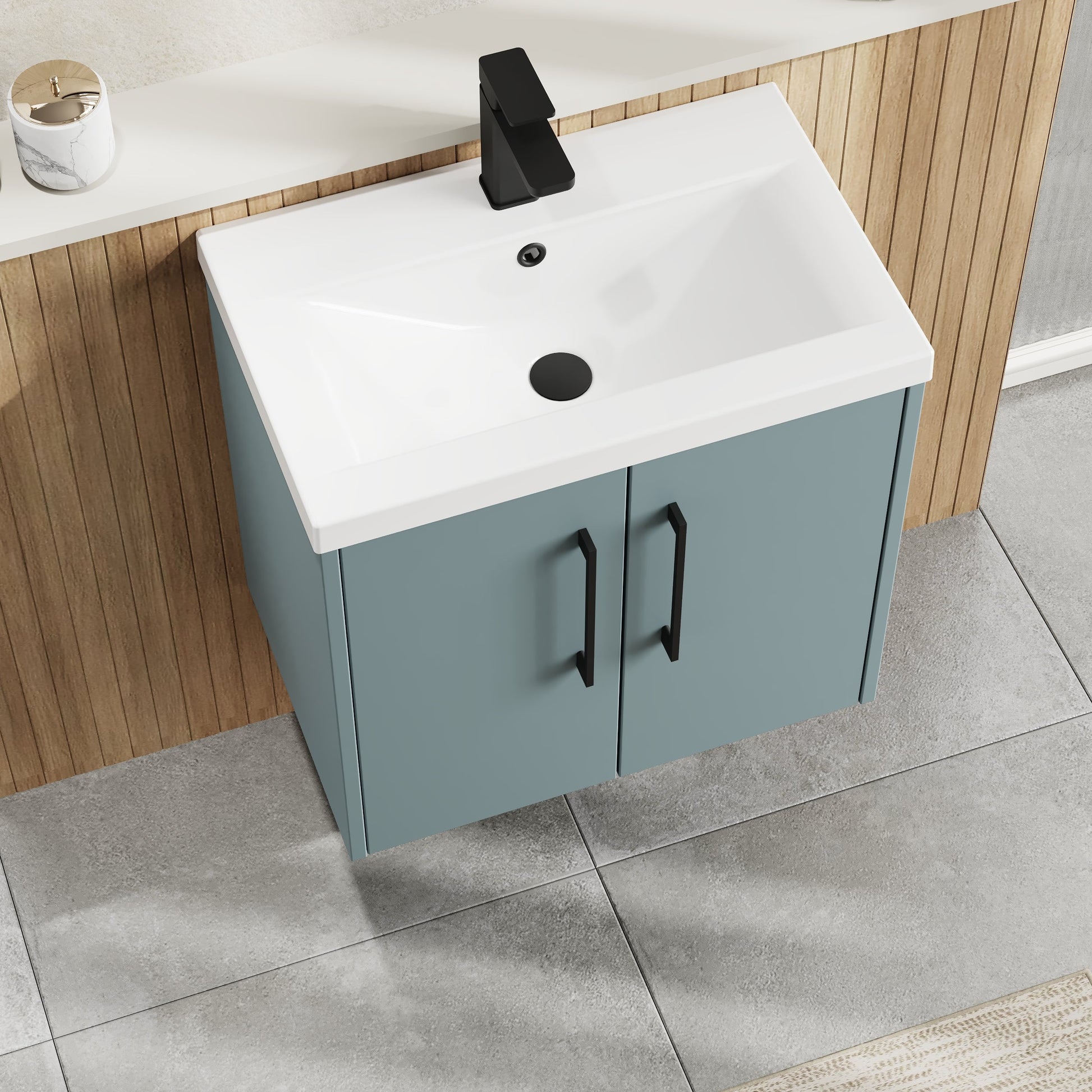 Hudson Reed Juno 600mm Coastal Grey Wall Hung 2-Door Vanity Unit with 1 Tap Hole Basin