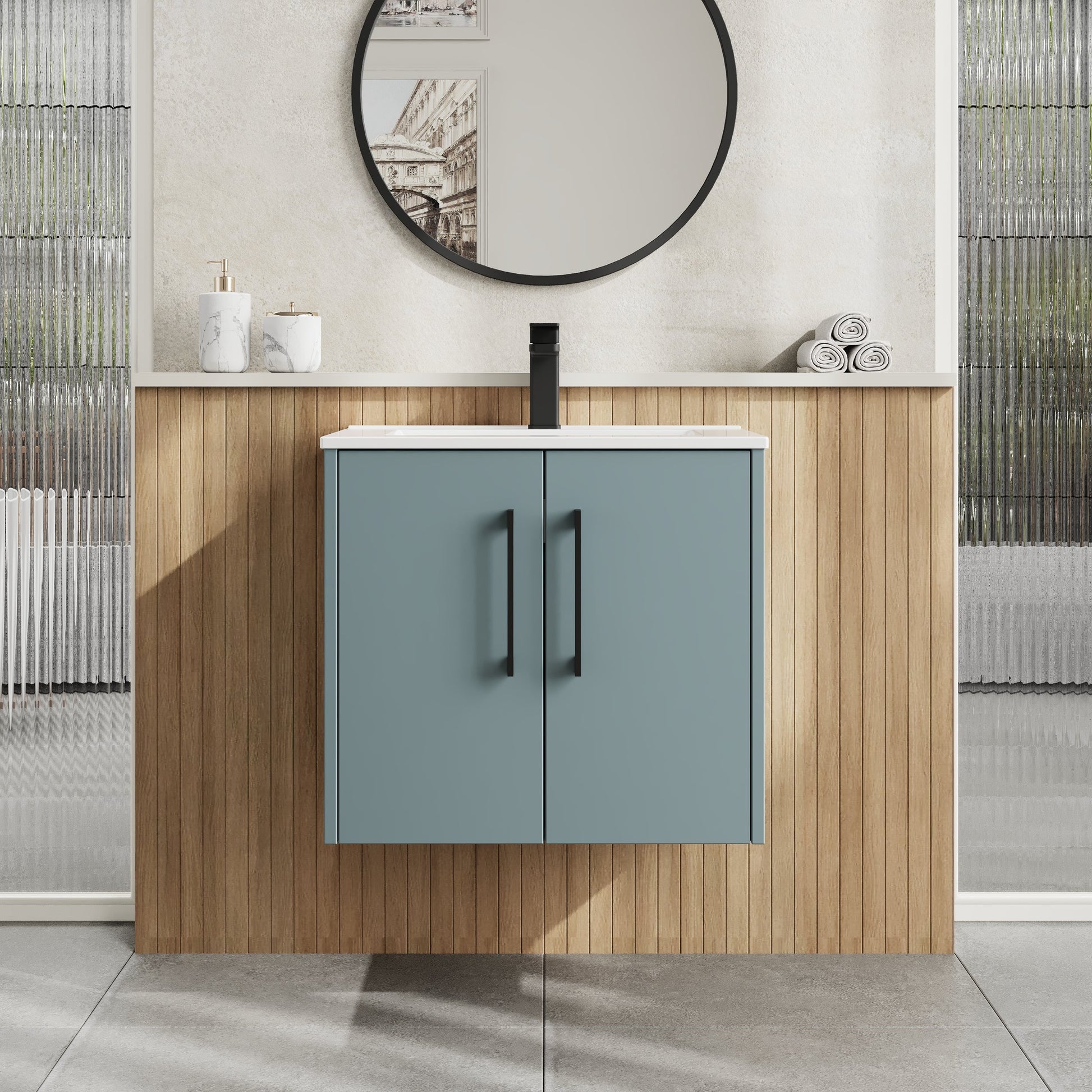 Hudson Reed Juno 600mm Coastal Grey Wall Hung 2-Door Vanity Unit with 1 Tap Hole Basin