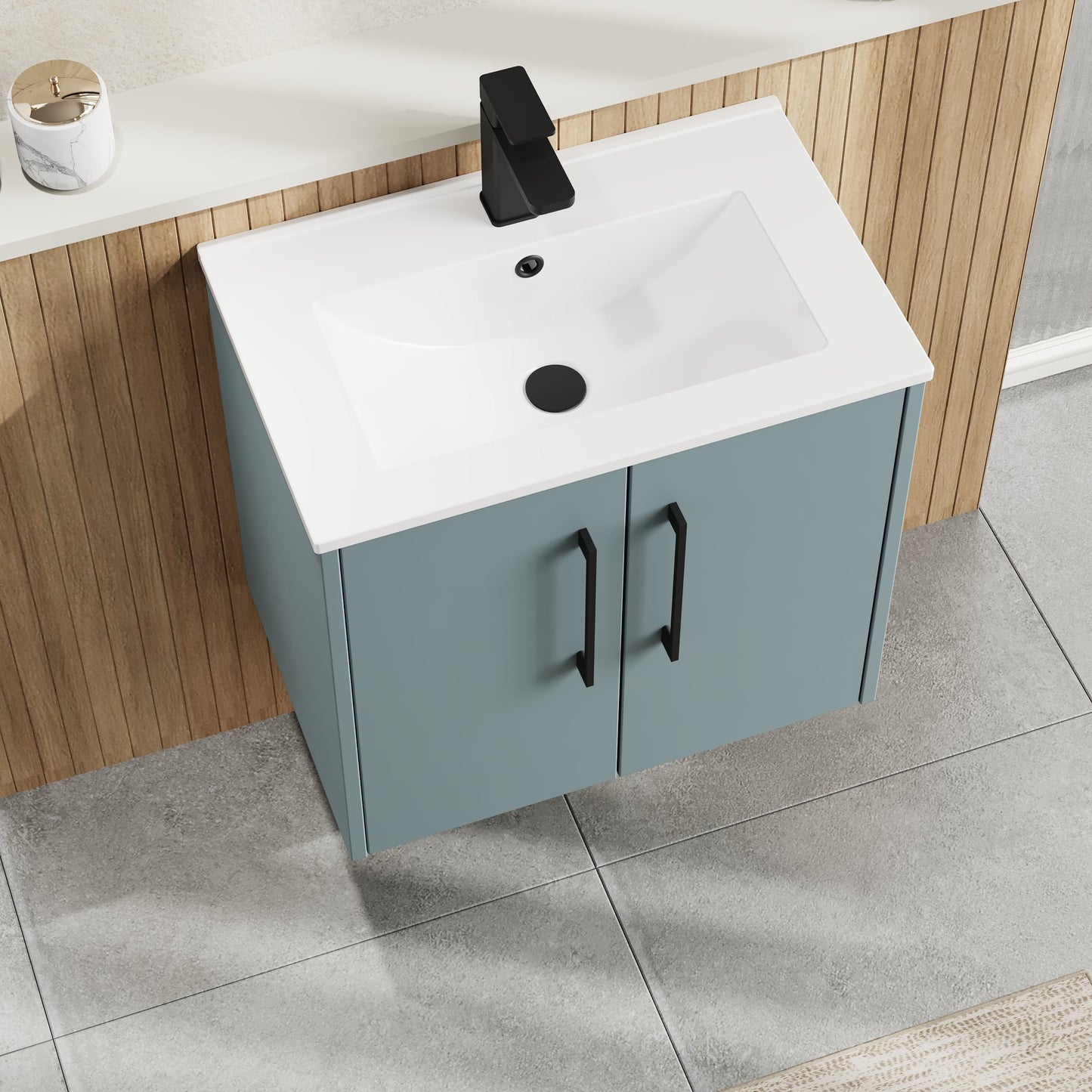 Hudson Reed Juno 600mm Coastal Grey Wall Hung 2-Door Vanity Unit with 1 Tap Hole Basin