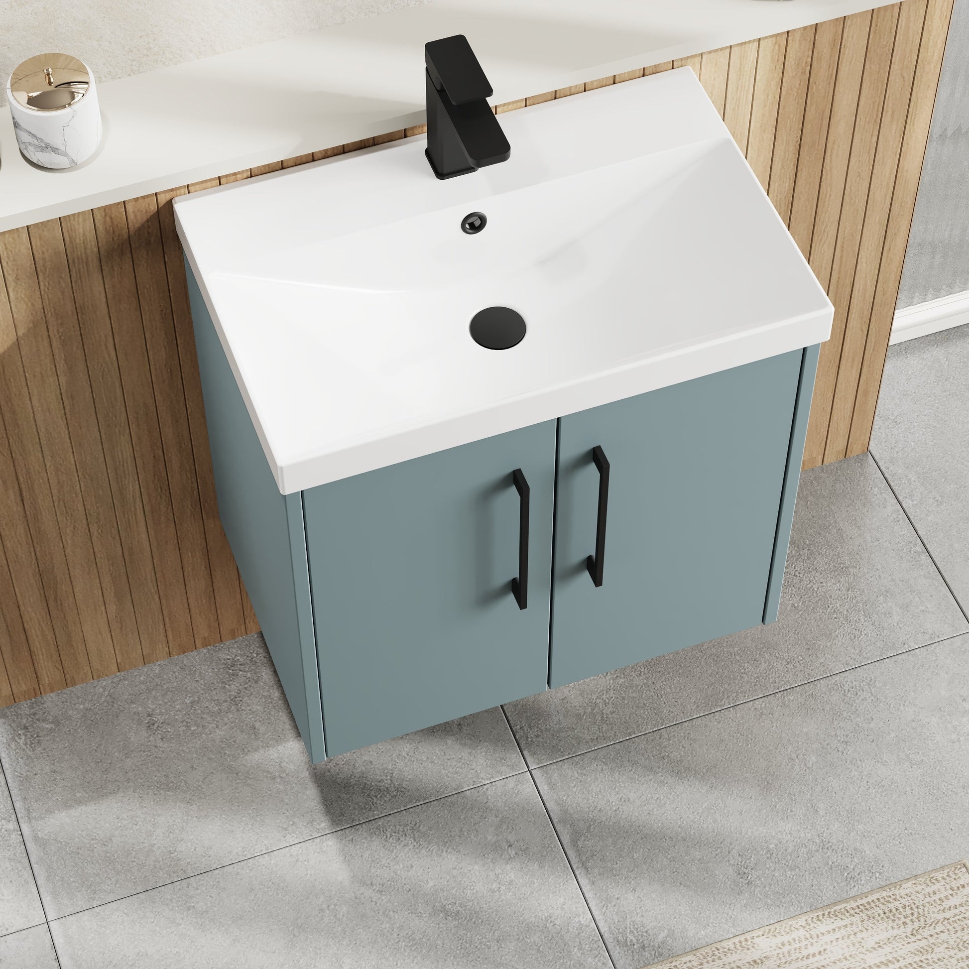 Hudson Reed Juno 600mm Coastal Grey Wall Hung 2-Door Vanity Unit with Basin and 1 Tap Hole
