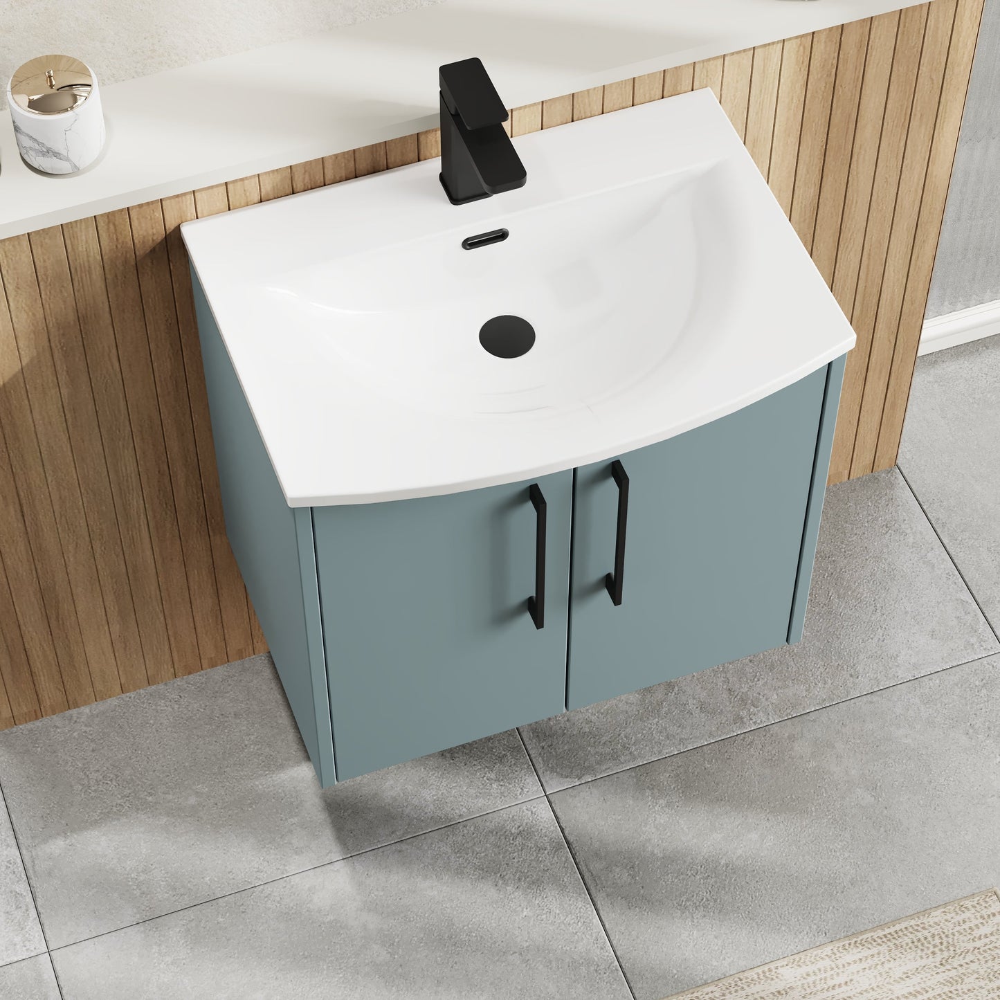 Hudson Reed Juno 600mm Coastal Grey Wall Hung 2-Door Vanity Unit with 1 Tap Hole Basin