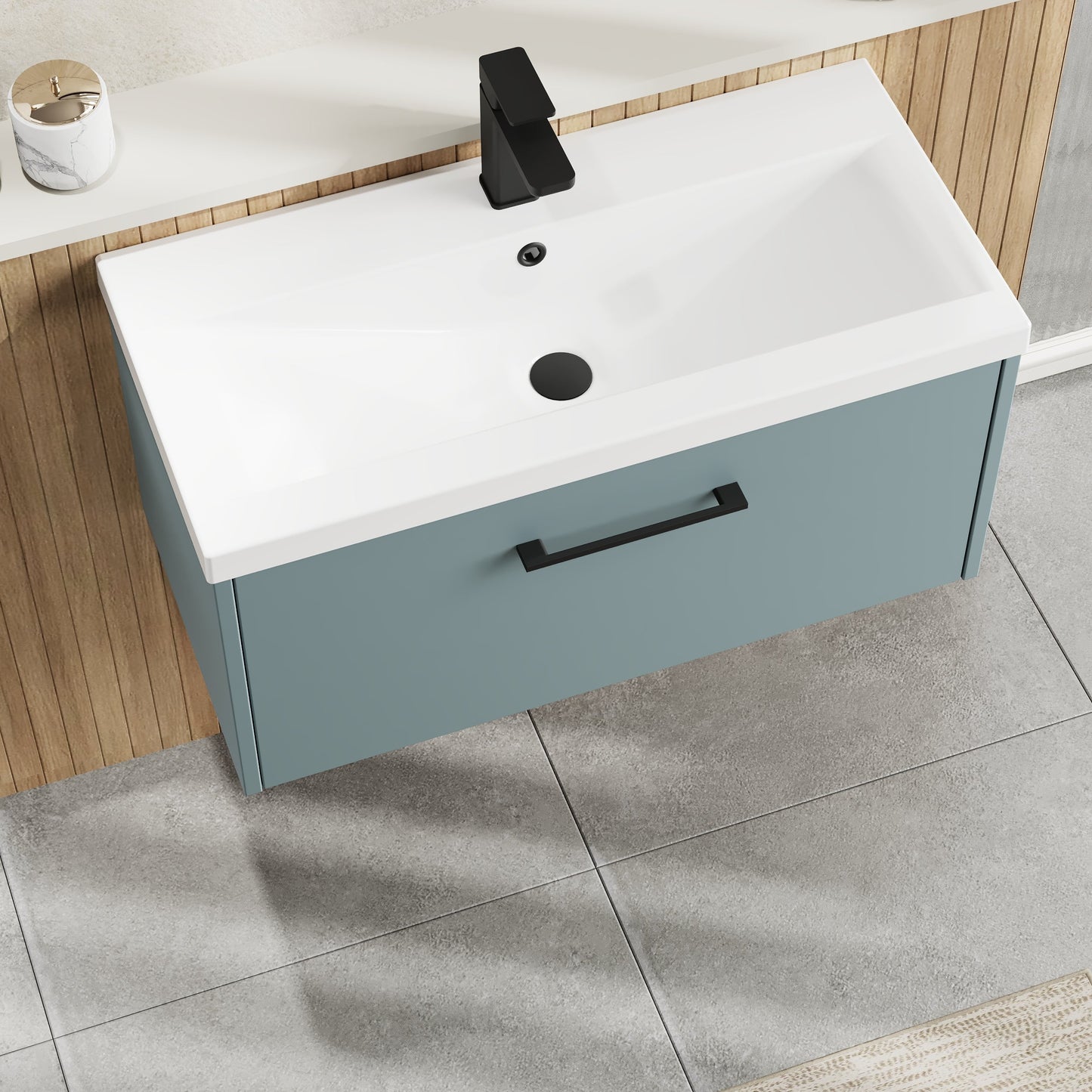Hudson Reed Juno 800mm Coastal Grey Wall Hung Single Drawer Vanity Unit With 1 Tap Hole Basin