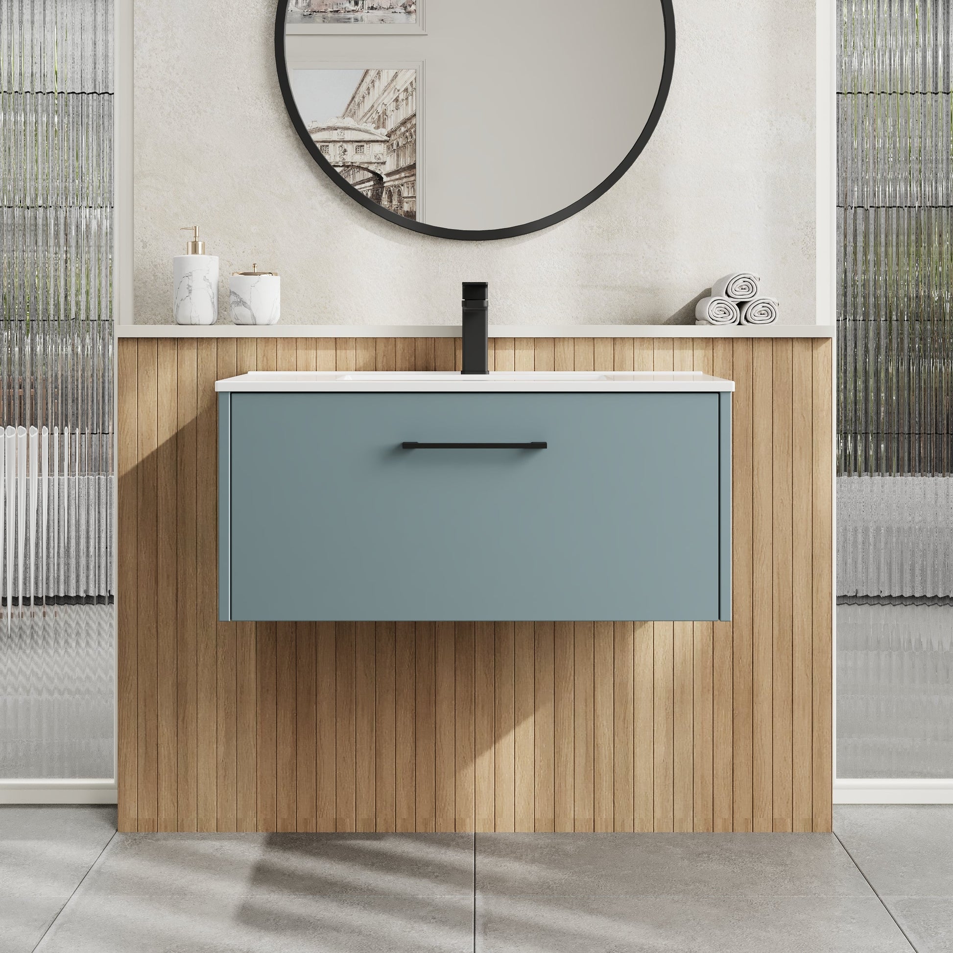 Hudson Reed Juno 800mm Coastal Grey Wall Hung Single Drawer Vanity Unit with 1 Tap Hole Basin