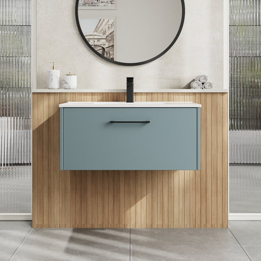 Hudson Reed Juno 800mm Coastal Grey Wall Hung Single Drawer Vanity Unit with 1 Tap Hole Basin