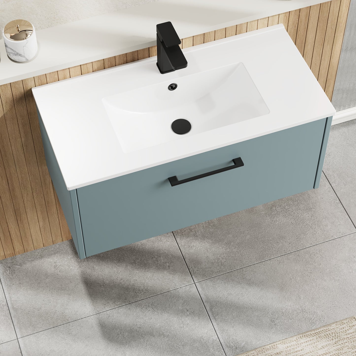 Hudson Reed Juno 800mm Coastal Grey Wall Hung Single Drawer Vanity Unit with 1 Tap Hole Basin