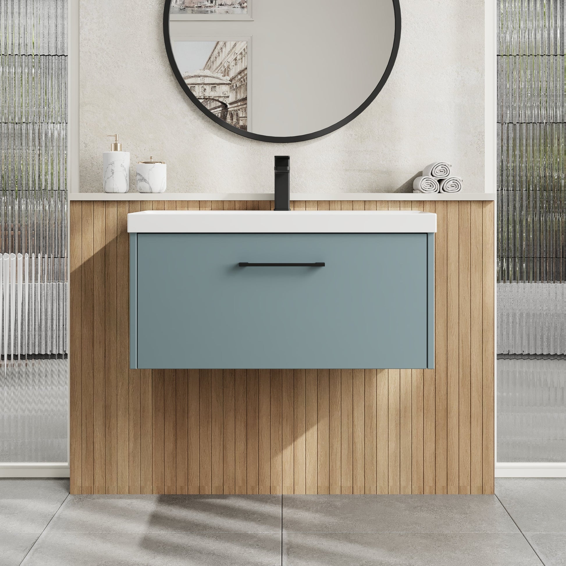 Hudson Reed Juno 800mm Coastal Grey Wall Hung Single Drawer Vanity Unit With Thin-Edge Basin