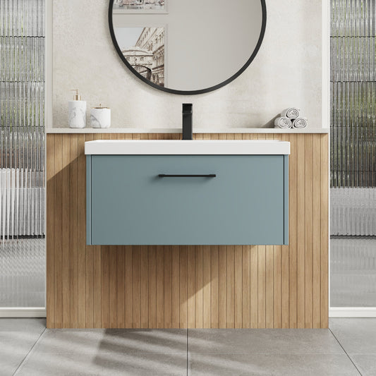 Hudson Reed Juno 800mm Coastal Grey Wall Hung Single Drawer Vanity Unit With Thin-Edge Basin