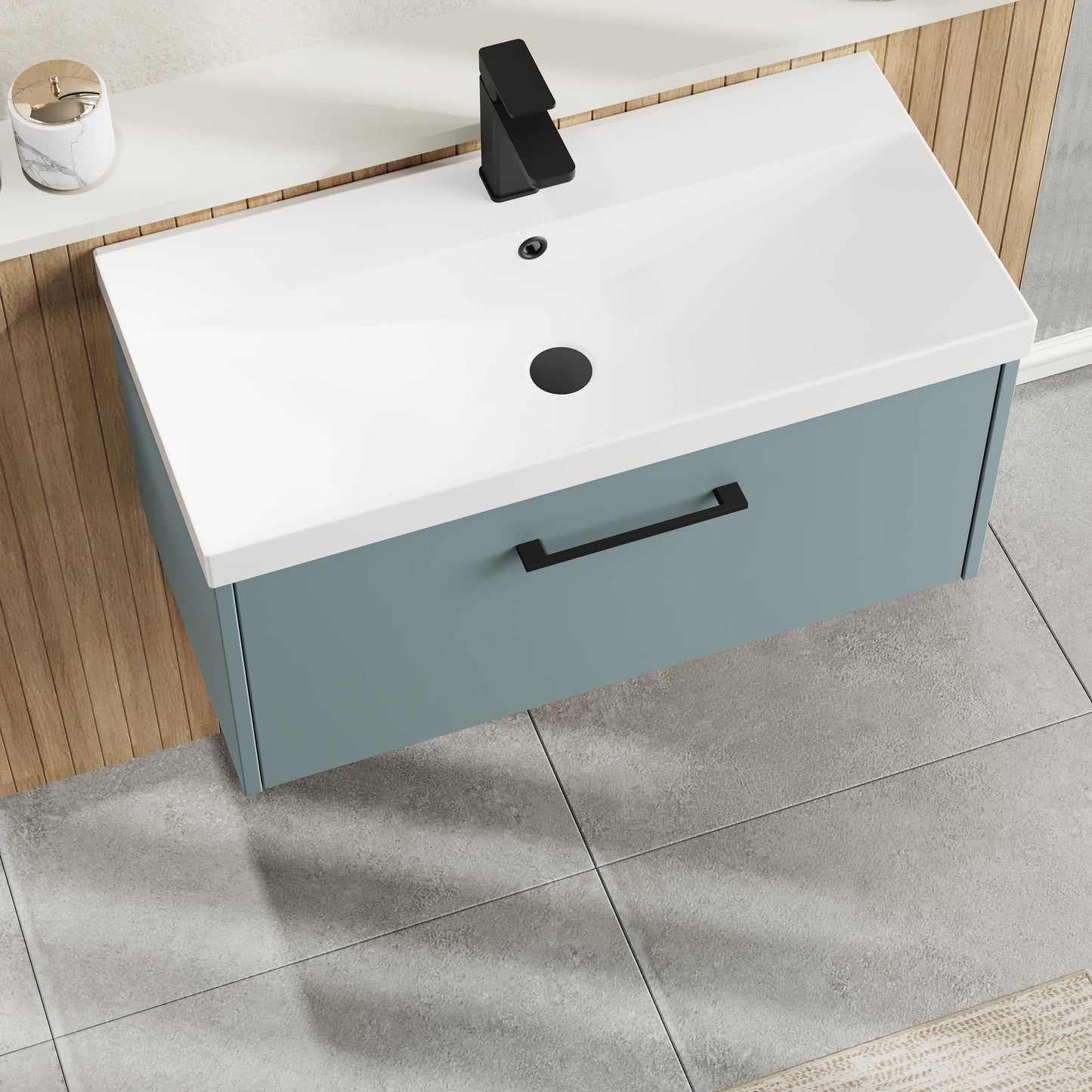 Hudson Reed Juno 800mm Coastal Grey Wall Hung Single Drawer Vanity Unit With Thin-Edge Basin