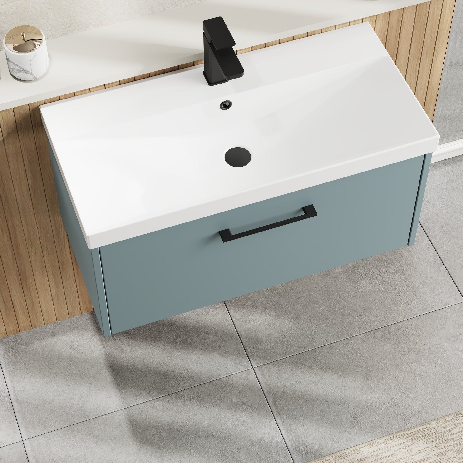 Hudson Reed Juno 800mm Coastal Grey Wall Hung Single Drawer Vanity Unit With Thin-Edge Basin