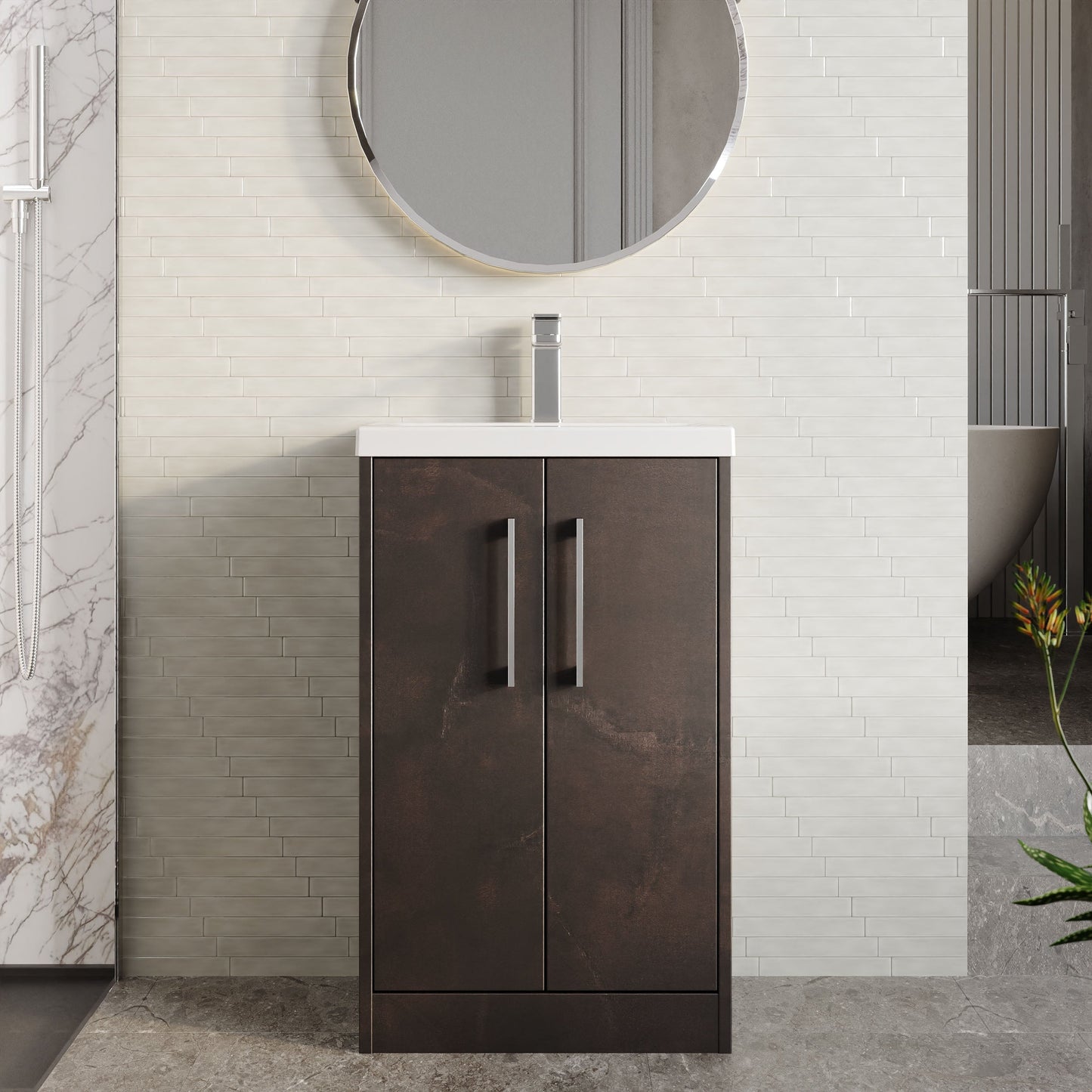 Hudson Reed Juno 510mm Metallic Slate Floor Standing 2 Door Vanity Basin Unit With Handles