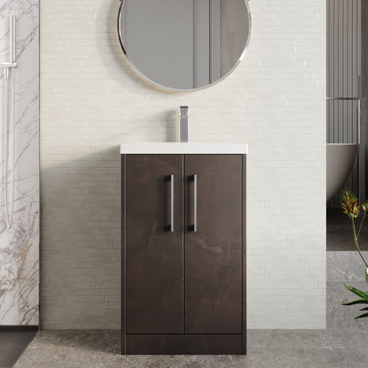 Hudson Reed Juno 510mm Metallic Slate Floor Standing 2 Door Vanity Basin Unit With Handles