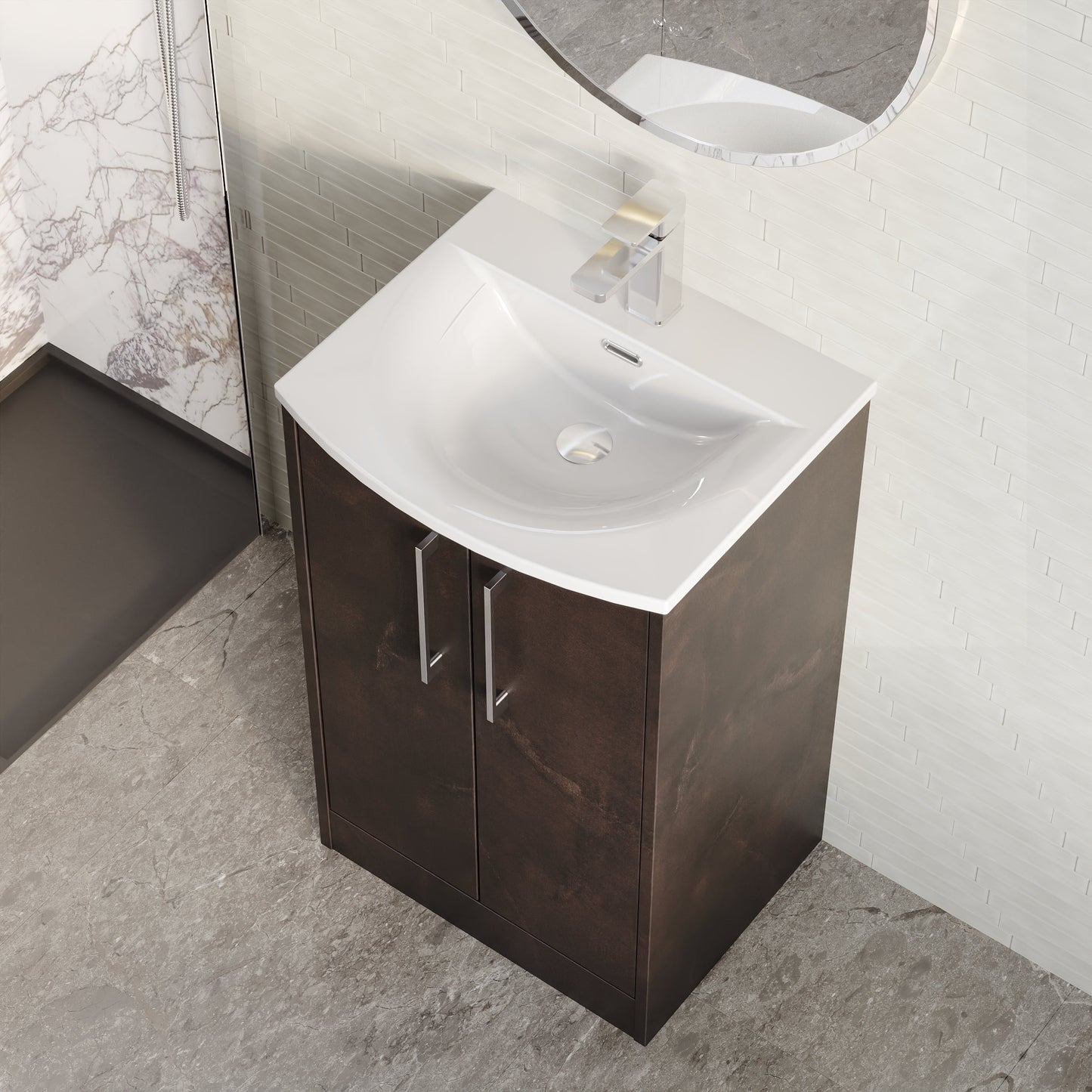 Hudson Reed Juno 510mm Metallic Slate Floor Standing 2 Door Vanity Basin Unit With Handles