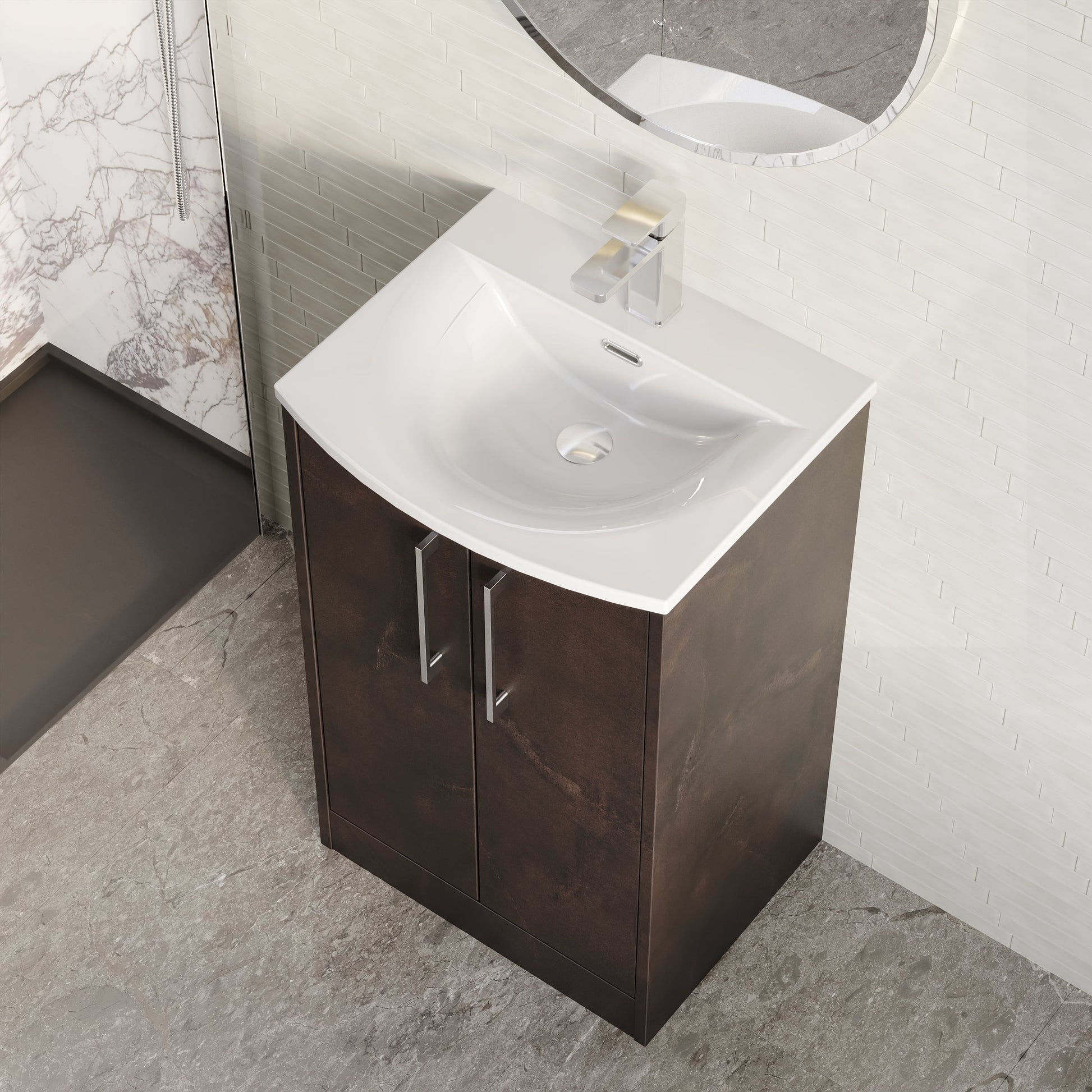 Hudson Reed Juno 510mm Metallic Slate Floor Standing 2 Door Vanity Basin Unit With Handles
