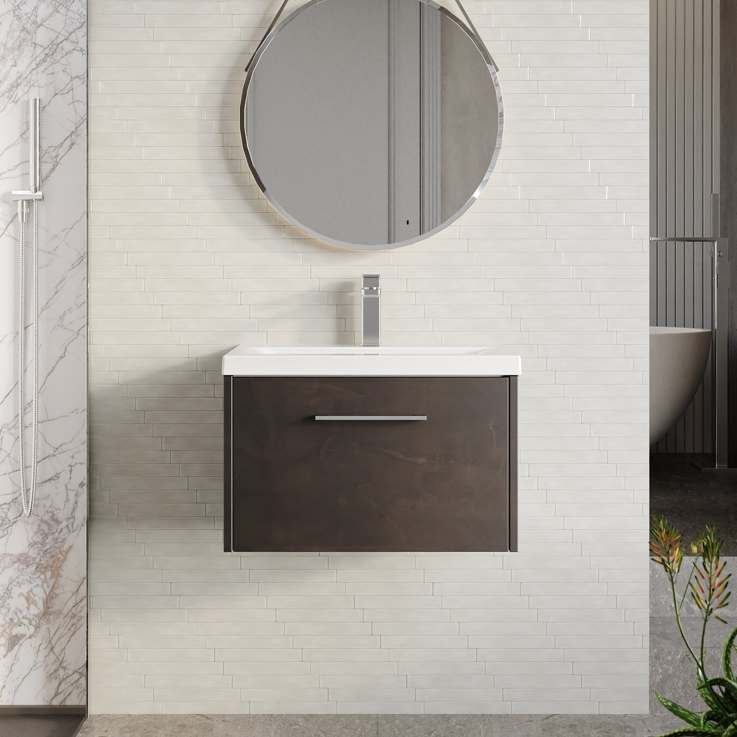 Hudson Reed Juno 600mm Metallic Slate Floor Standing 2 Door Vanity Unit with Ceramic Basin and Handles