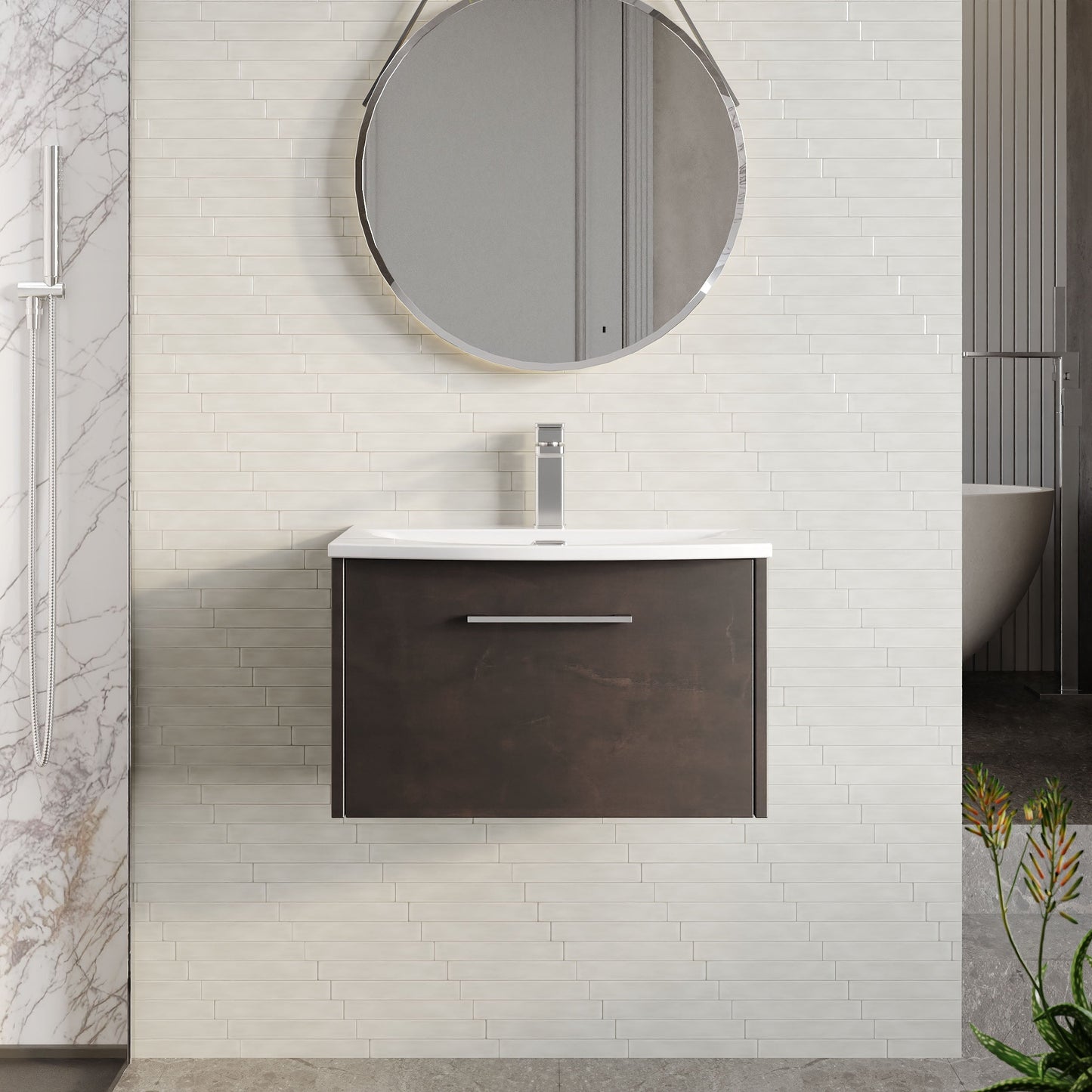 Hudson Reed Juno 600mm Metallic Slate Floor Standing 2 Door Vanity Unit With Curved Ceramic Basin