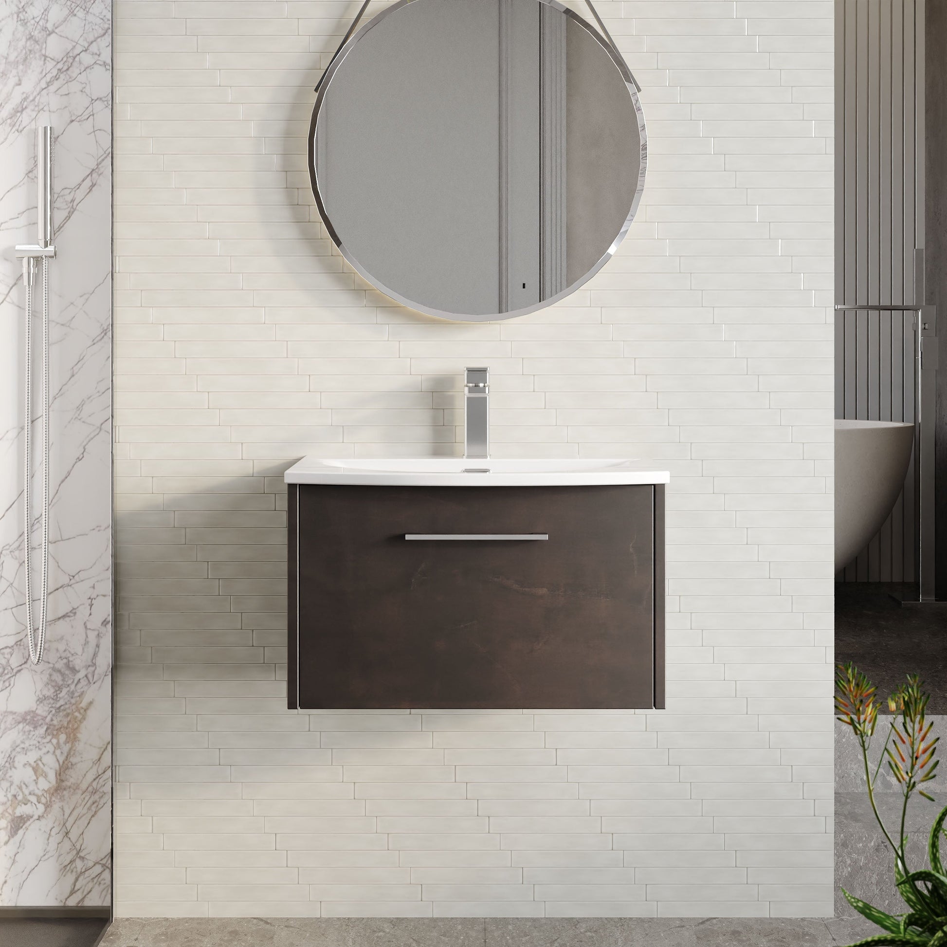 Hudson Reed Juno 600mm Metallic Slate Floor Standing 2 Door Vanity Unit With Curved Ceramic Basin