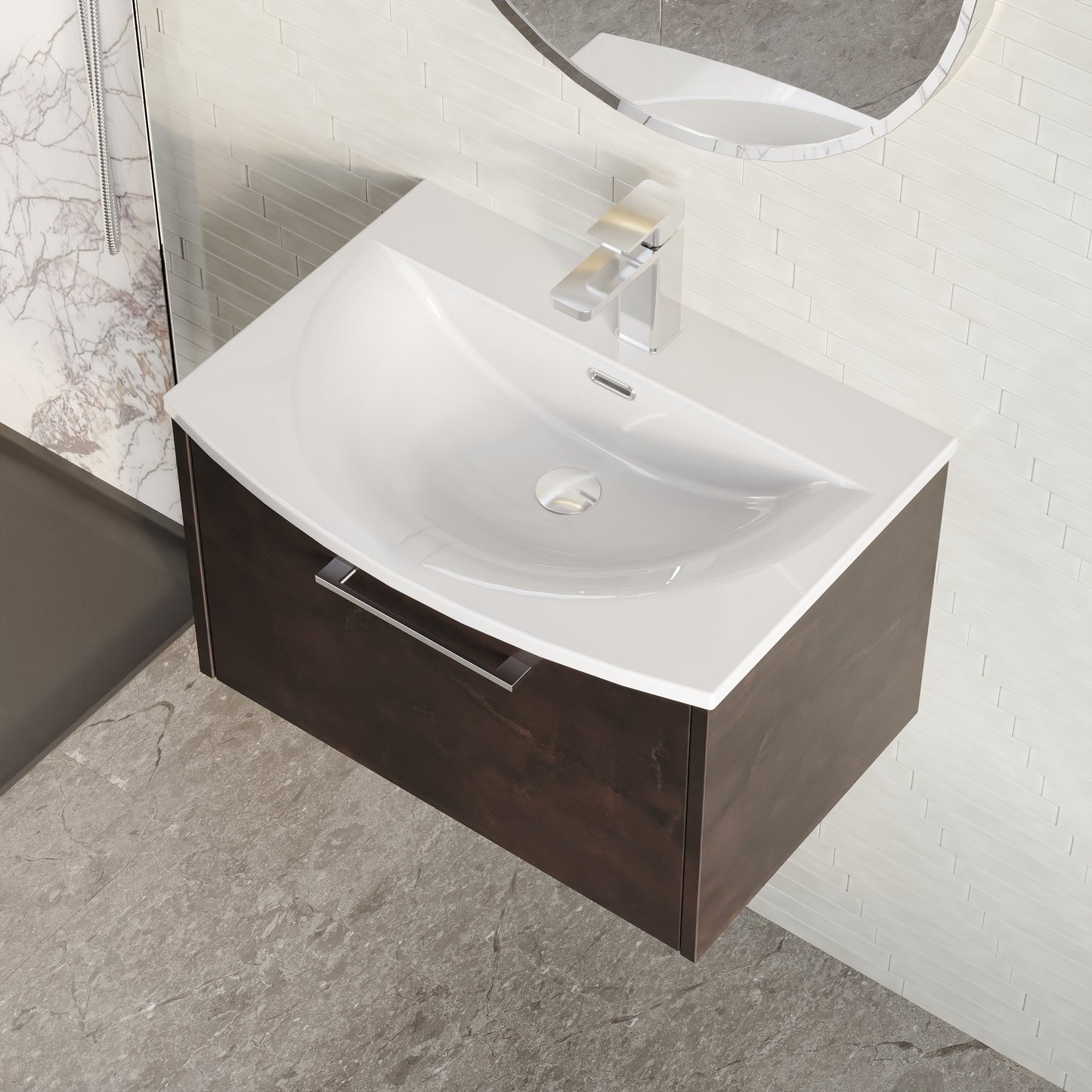 Hudson Reed Juno 600mm Metallic Slate Floor Standing 2 Door Vanity Unit With Curved Ceramic Basin