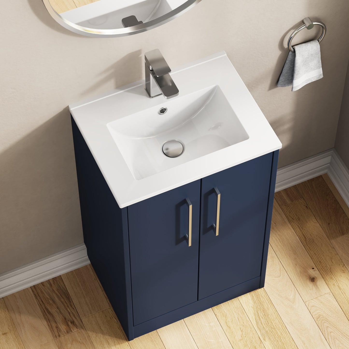 Hudson Reed Juno 500mm Midnight Blue Floor Standing 2-Door Vanity Unit & Basin With Soft Close Doors