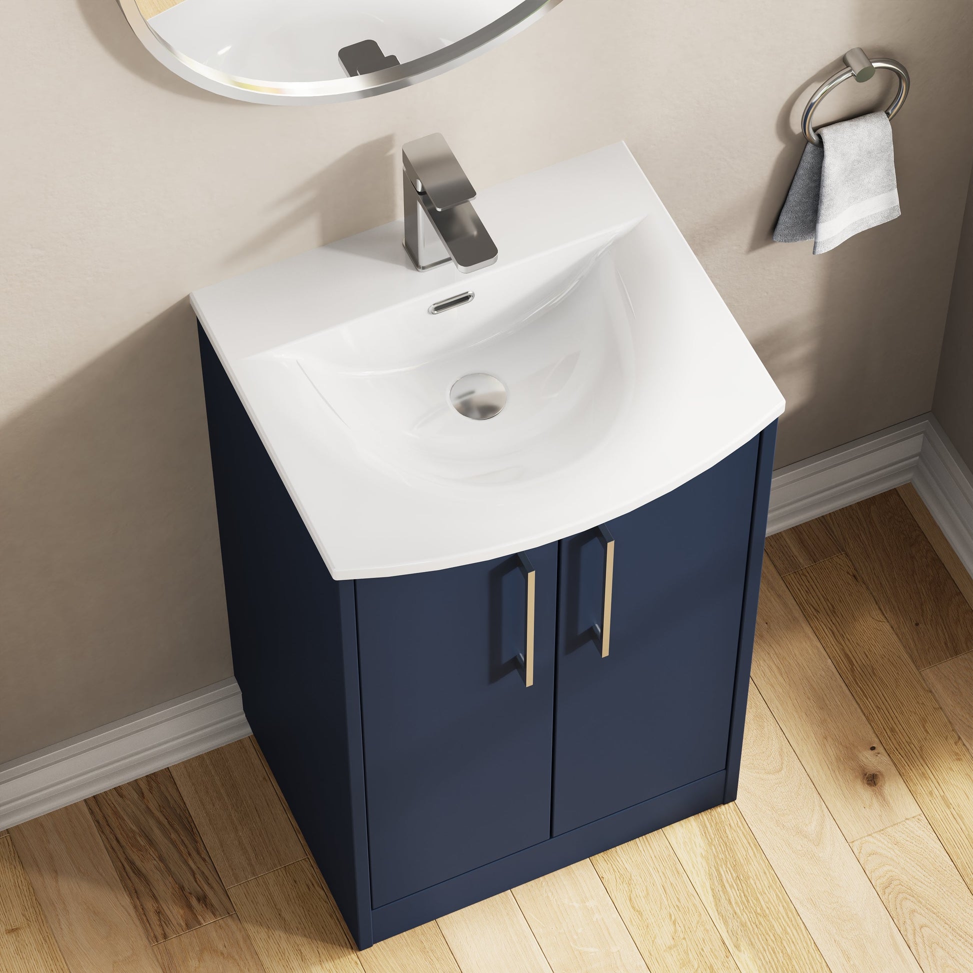 Hudson Reed Juno 500mm Midnight Blue Floor Standing 2-Door Vanity Unit & Basin with Soft Close Doors