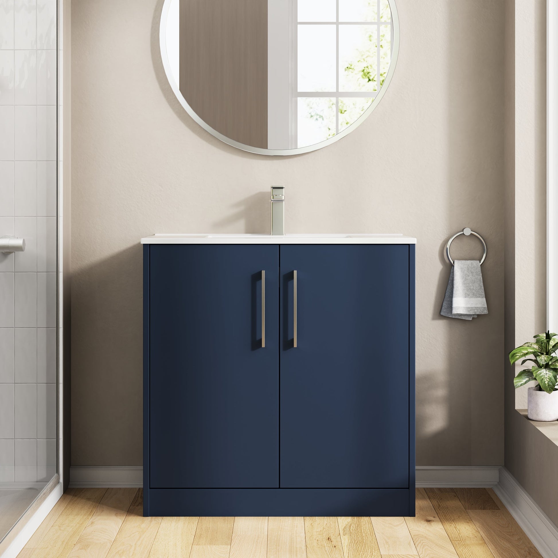 Hudson Reed Juno 800mm Midnight Blue Floor Standing 2-Door Vanity & Basin With Soft Close Doors