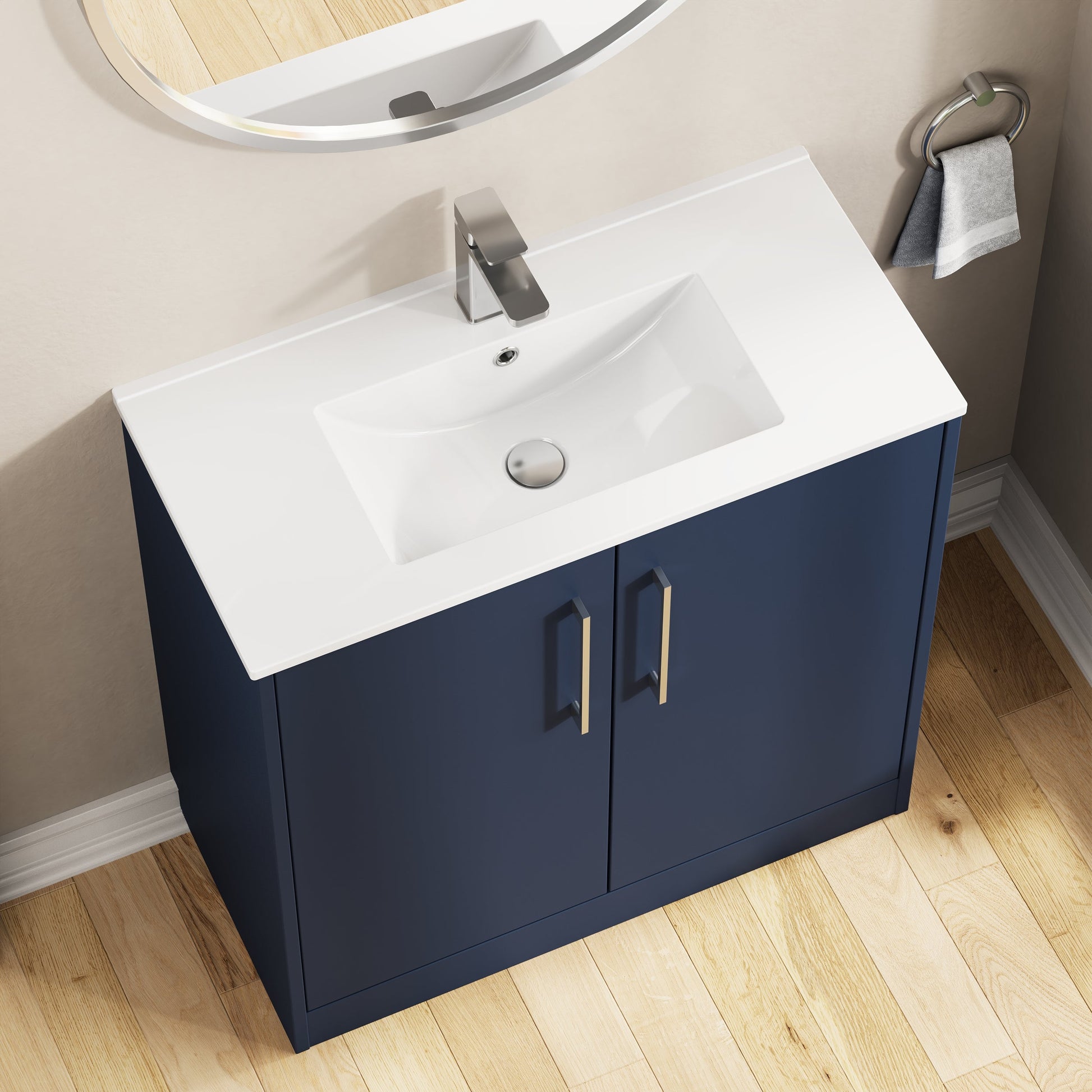 Hudson Reed Juno 800mm Midnight Blue Floor Standing 2-Door Vanity & Basin With Soft Close Doors