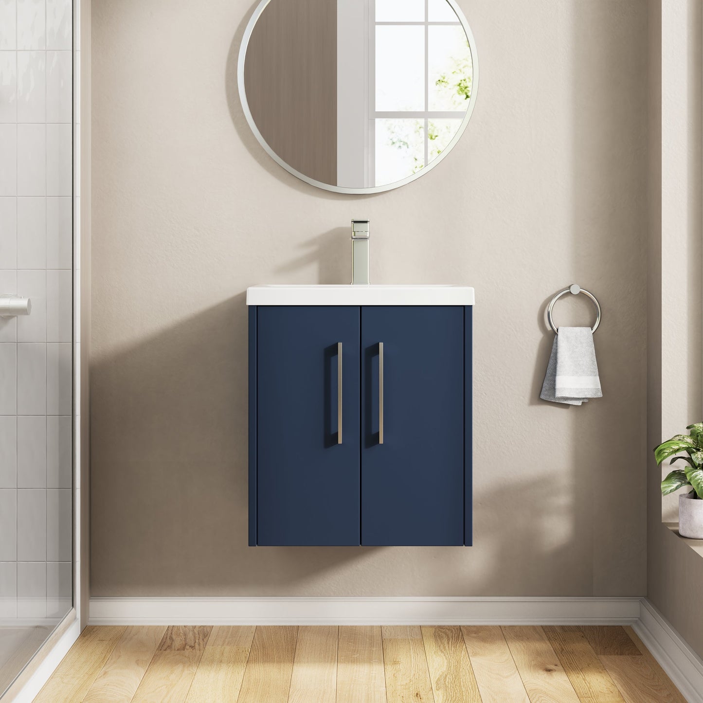 Hudson Reed Juno 510mm Midnight Blue Wall Hung 2-Door Vanity & Basin