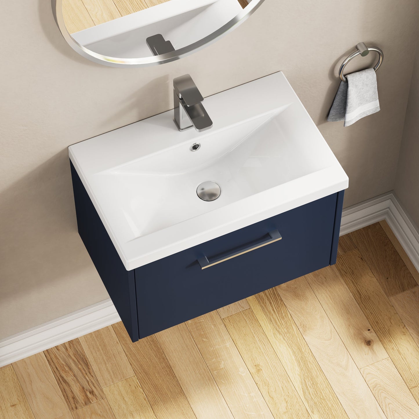 Hudson Reed Juno 600mm Wall Hung Single Drawer Vanity & Basin With Soft Close Drawers