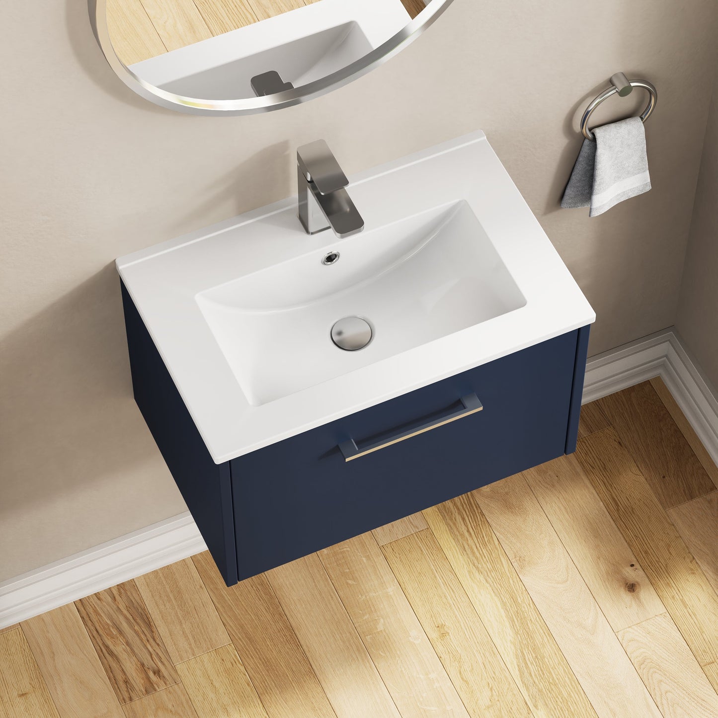 Hudson Reed Juno 600mm Wall Hung Single Drawer Vanity & Basin With Soft Close Drawers