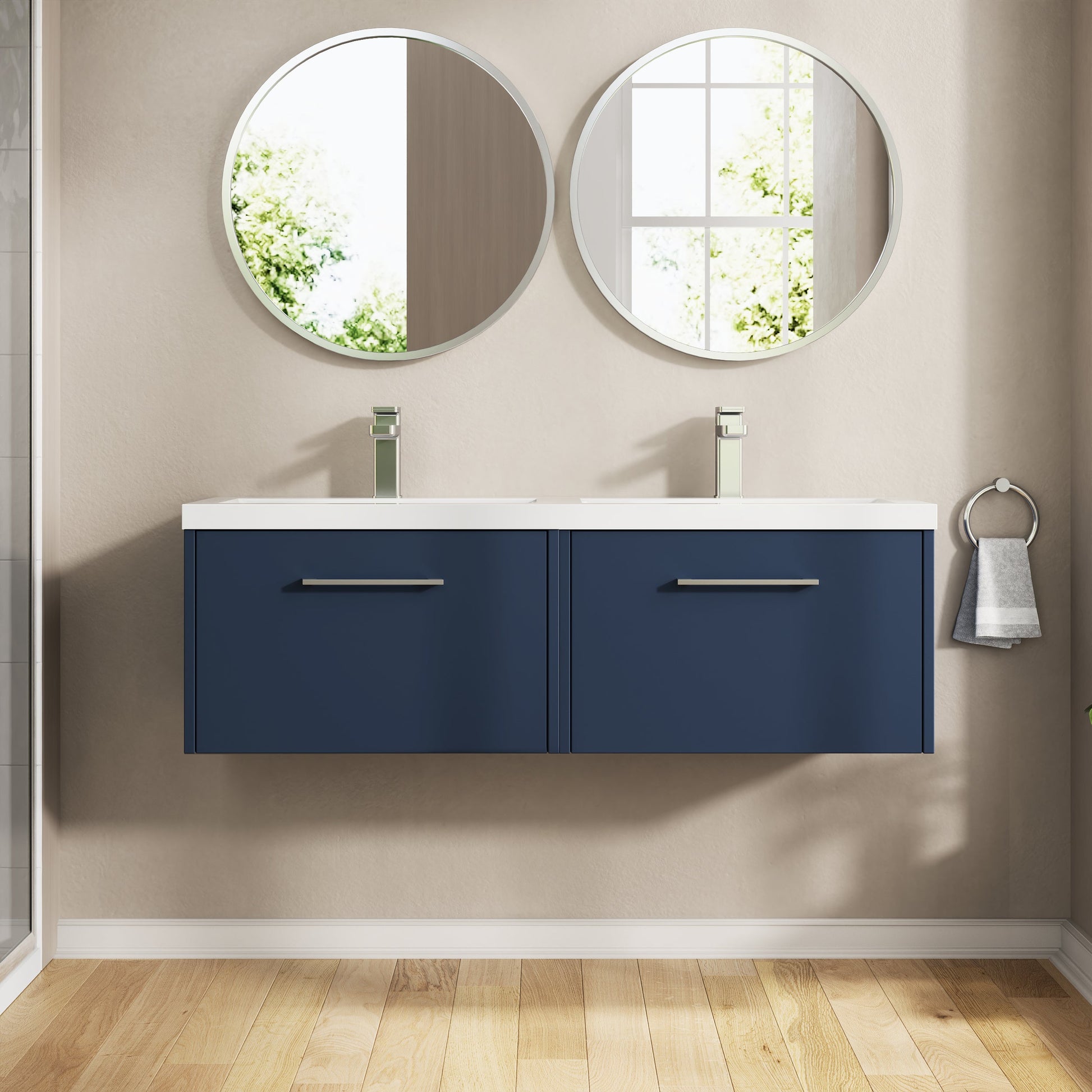Hudson Reed Juno 1200mm Midnight Blue Wall Hung 2-Drawer Vanity Unit with Double 2 Tap Hole Basin