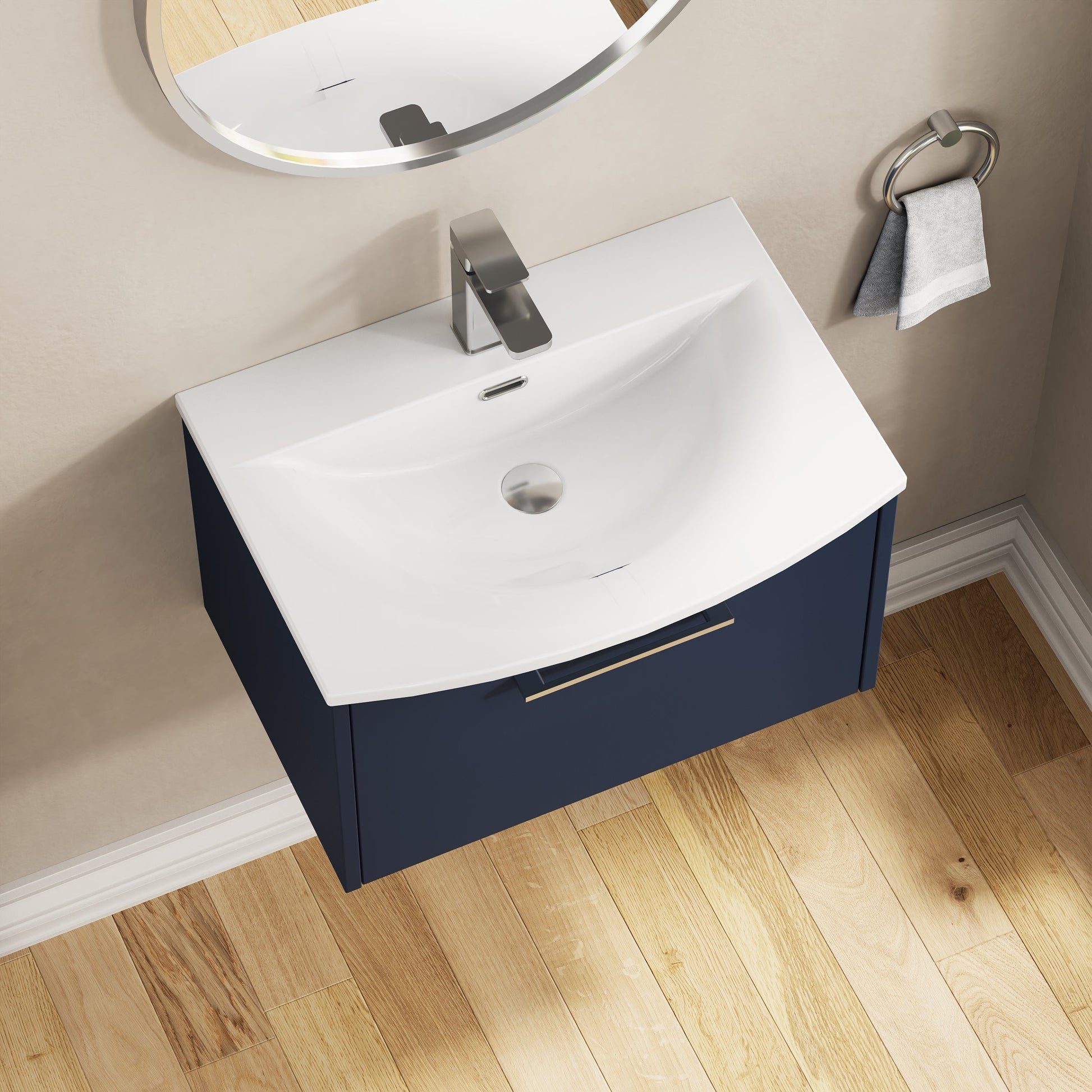 Hudson Reed Juno 600mm Wall Hung Single Drawer Vanity & Basin Midnight Blue with Soft Close Drawer