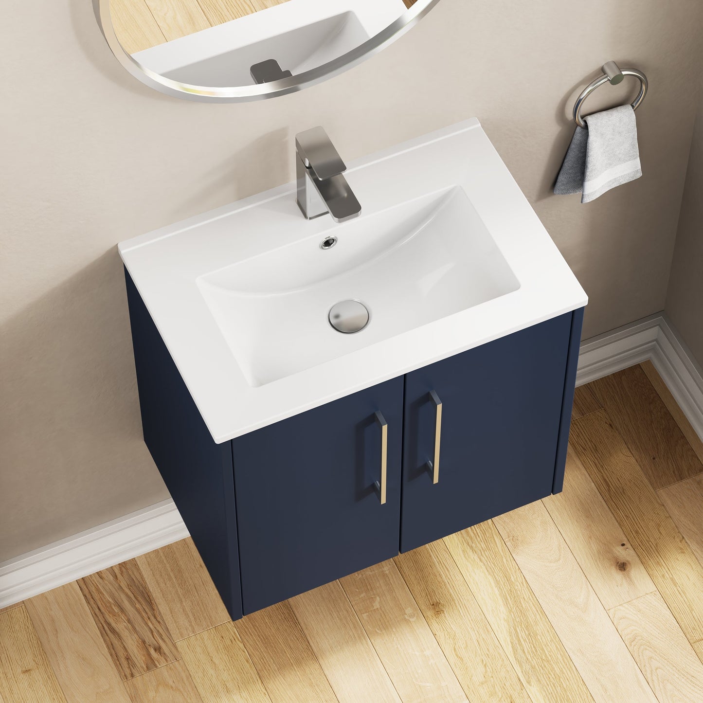 Hudson Reed Juno 600mm Wall Hung 2-Door Vanity & Basin With Handles